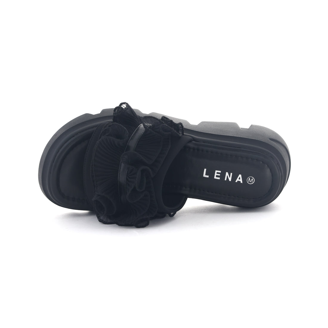 レナ Lena レディース サンダル 厚底 プラットフォーム シアークロスフリルサンダル 透け感 厚底ミュール 37201 （ブラック） ブラック