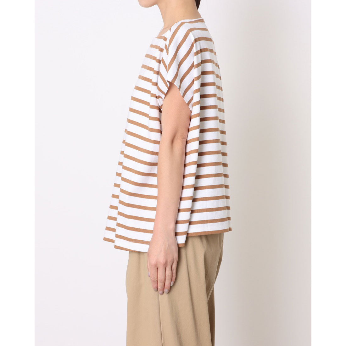 ルミノア Le Minor パネルボーダー カットソー 半袖 （BLANC/CAMEL） BLANC/CAMEL