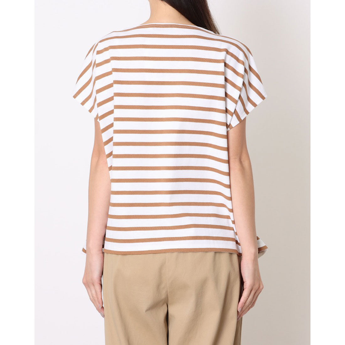 ルミノア Le Minor パネルボーダー カットソー 半袖 （BLANC/CAMEL） BLANC/CAMEL