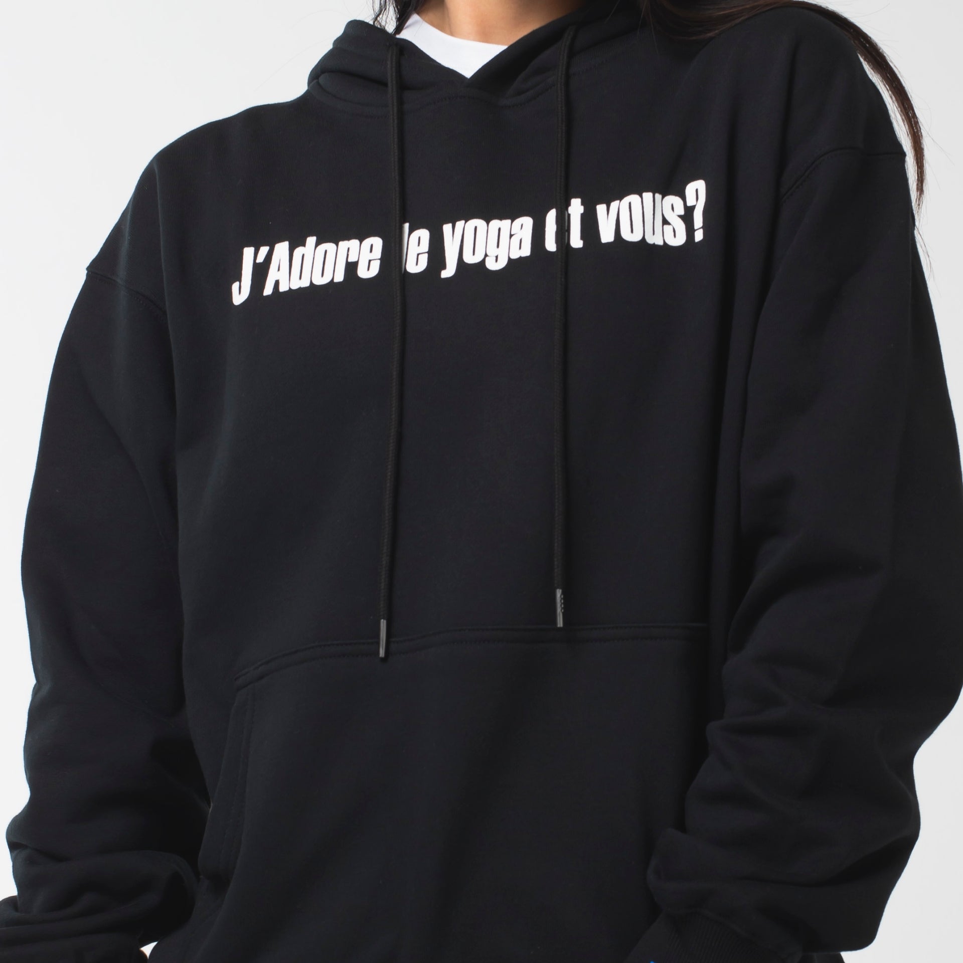 ロングライフアンドハピネス Longlife & Happiness I love yoga コットン オーバーサイズ フーディー （BLACK） BLACK