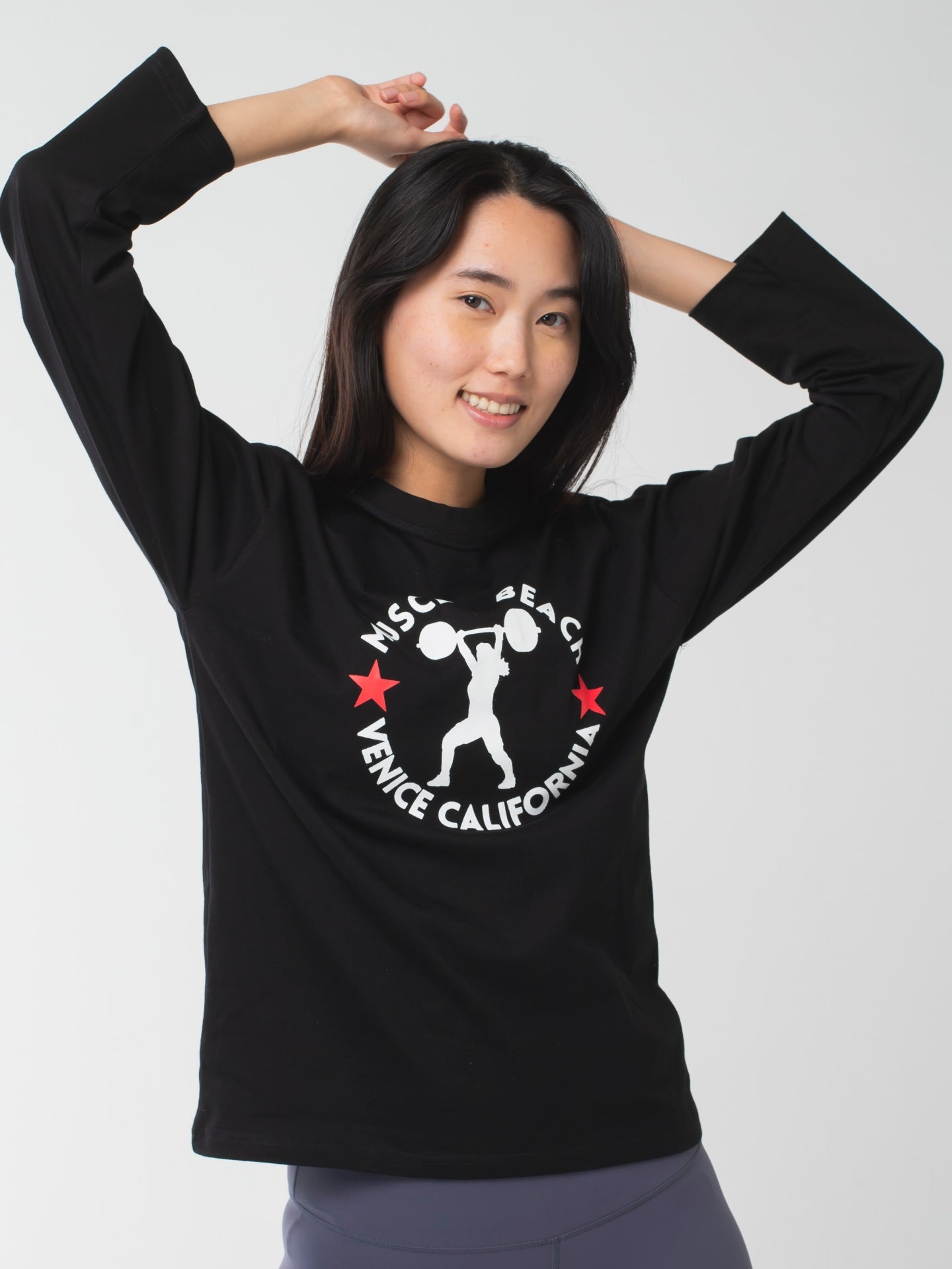 ロングライフアンドハピネス Longlife & Happiness MUSCLE BEACH コットン ロングスリーブティー （BLACK） BLACK