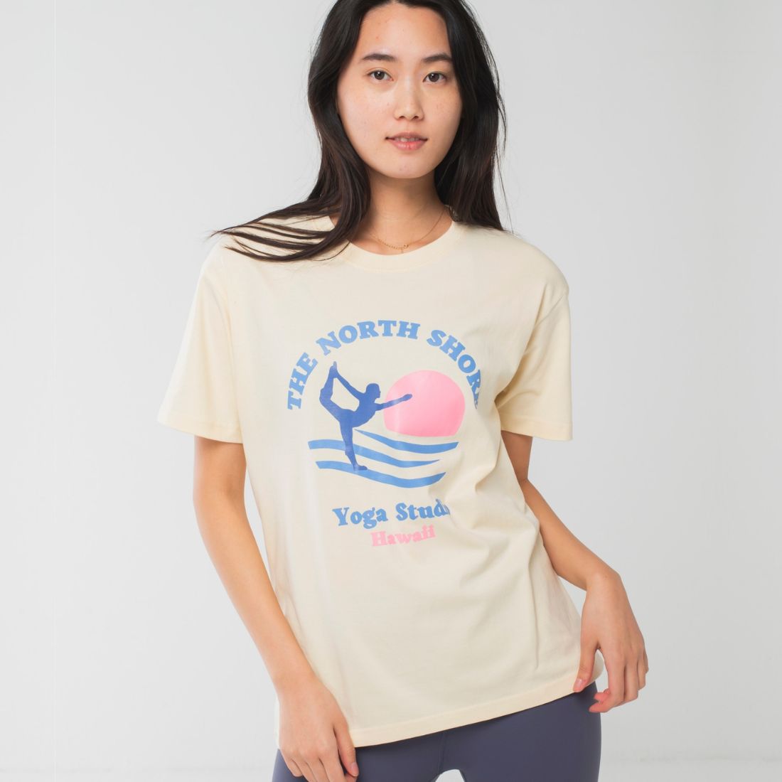 ロングライフアンドハピネス Longlife & Happiness North Shore Yoga Studio コットン クルー 半袖 Tシャツ （CREAM） CREAM