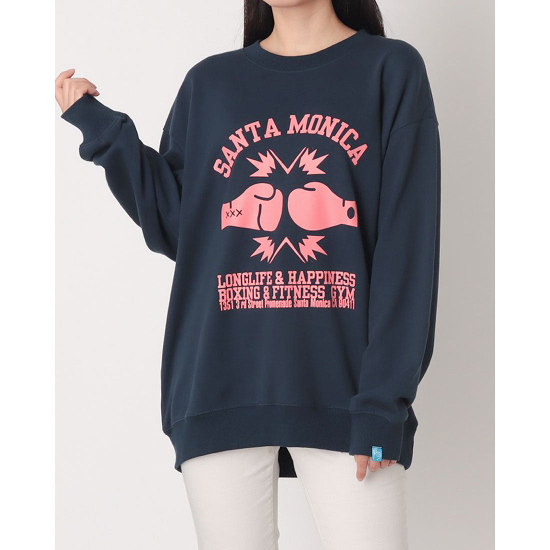 ロングライフアンドハピネス Longlife & Happiness Santa Monica Boxing Gym クルースウェットシャツ 裏起毛 （NAVY） NAVY