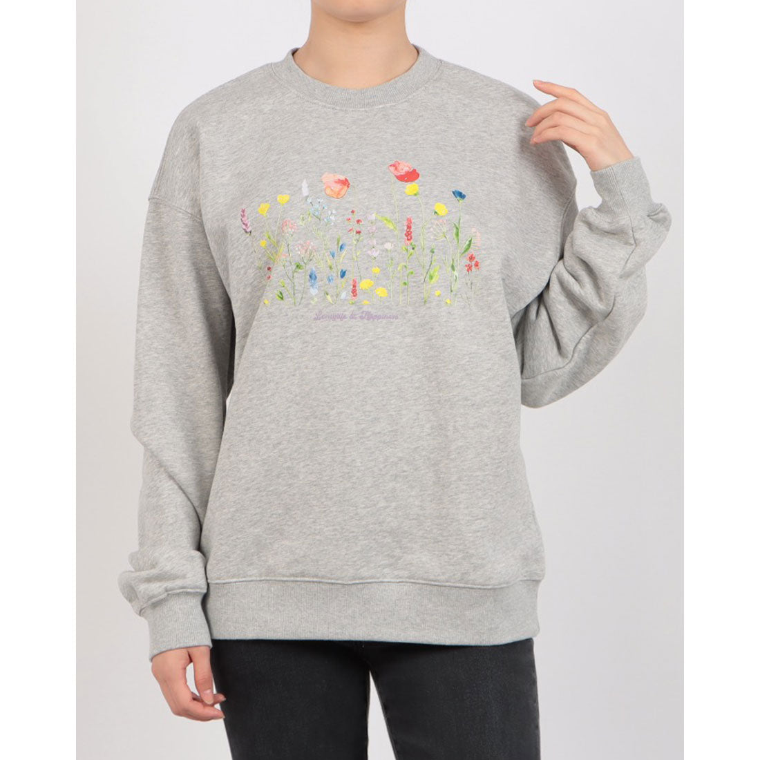 ロングライフアンドハピネス Longlife & Happiness ワイルドフラワー クルースウェットシャツ 裏起毛 （GREY MARL） GREY MARL