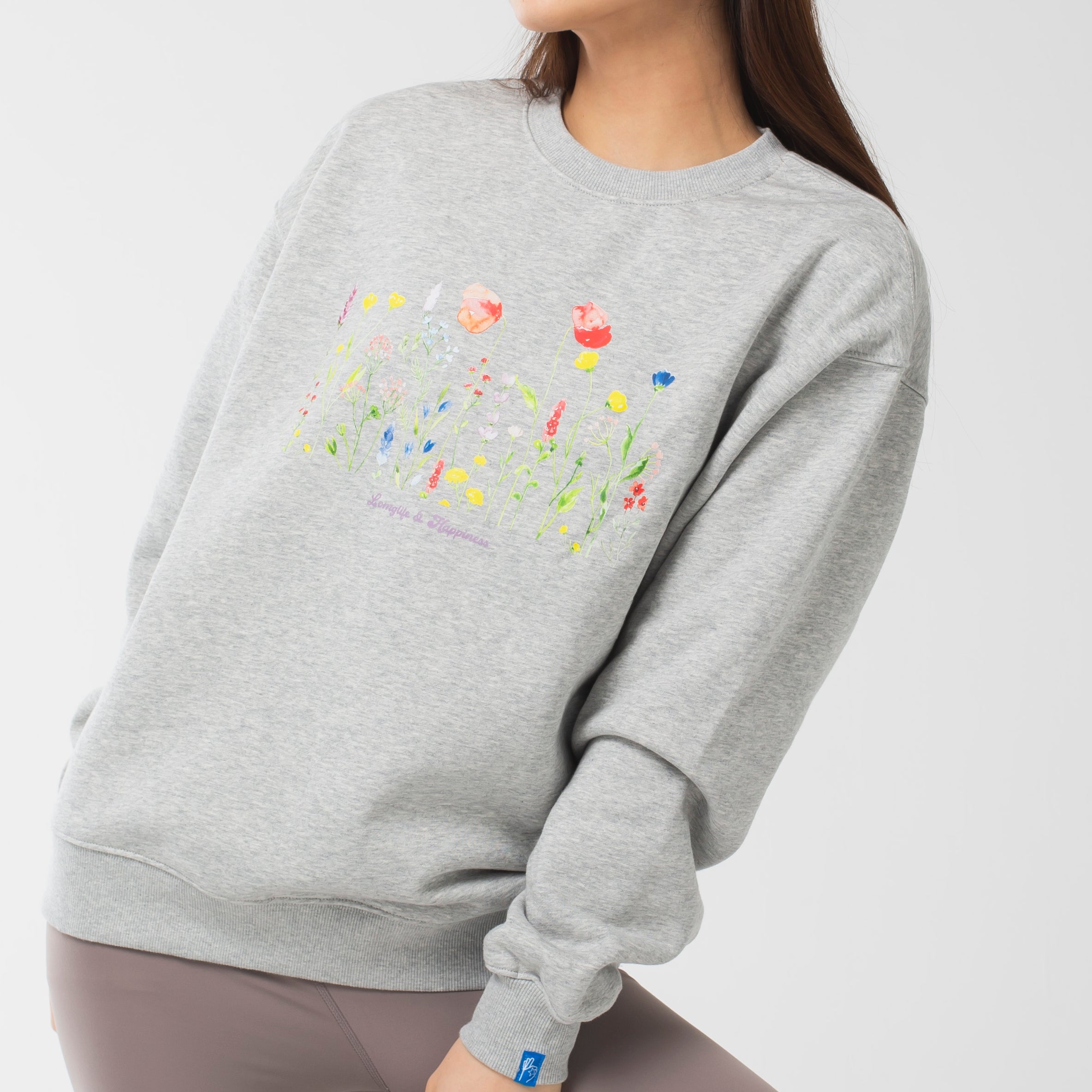 ロングライフアンドハピネス Longlife & Happiness ワイルドフラワー クルースウェットシャツ 裏起毛 （GREY MARL） GREY MARL
