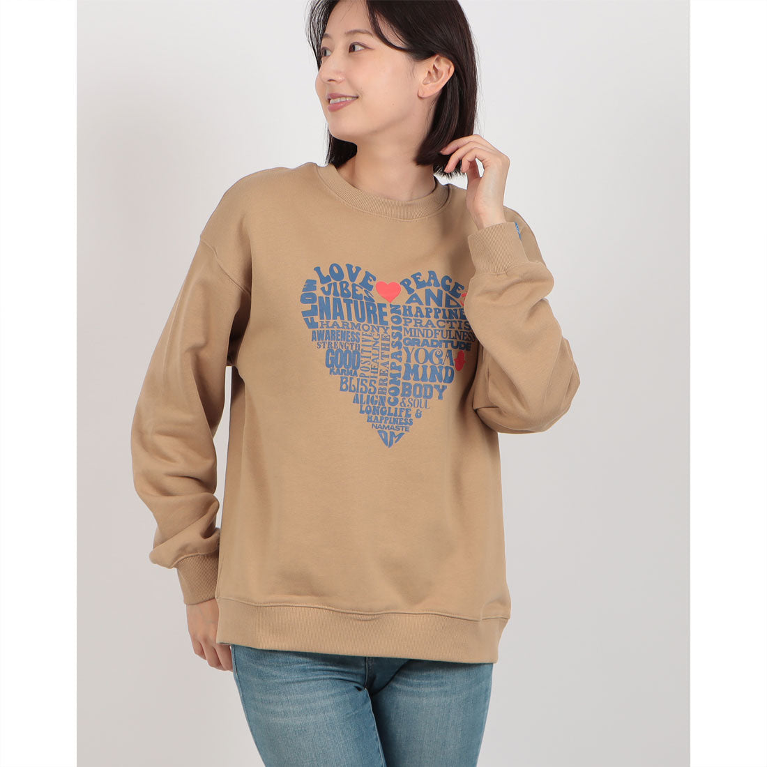 ロングライフアンドハピネス Longlife & Happiness Love & Peace クルースウェットシャツ 裏起毛 （KHAKI） KHAKI