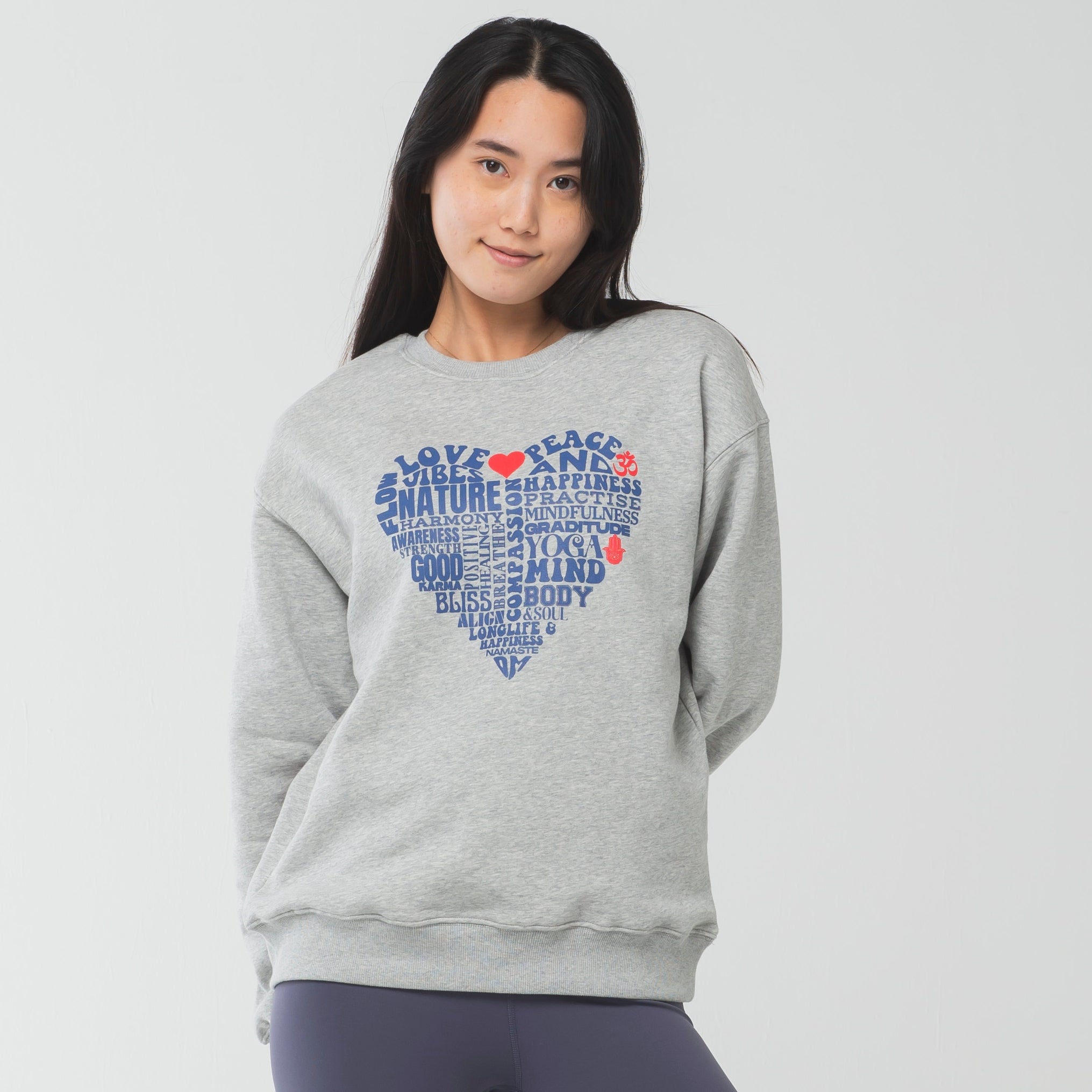 ロングライフアンドハピネス Longlife & Happiness Love & Peace ワイルドフラワー クルースウェットシャツ 裏起毛 （GREY MARL） GREY MARL