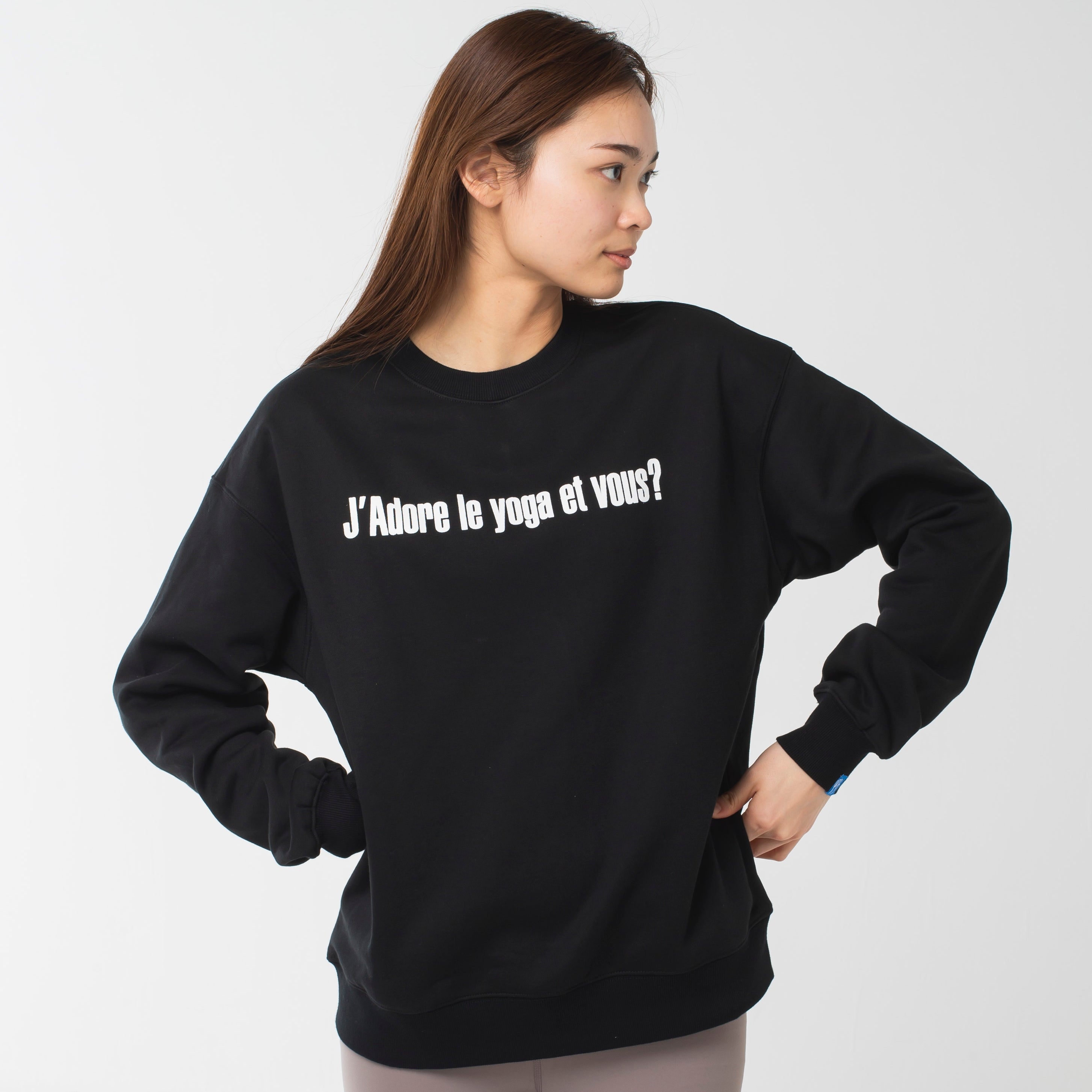 ロングライフアンドハピネス Longlife & Happiness I love yoga クルースウェットシャツ 裏起毛 （BLACK） BLACK