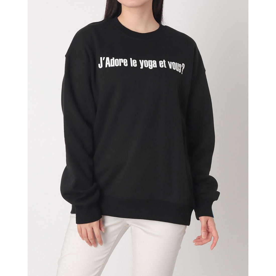 ロングライフアンドハピネス Longlife & Happiness I love yoga クルースウェットシャツ 裏起毛 （BLACK） BLACK
