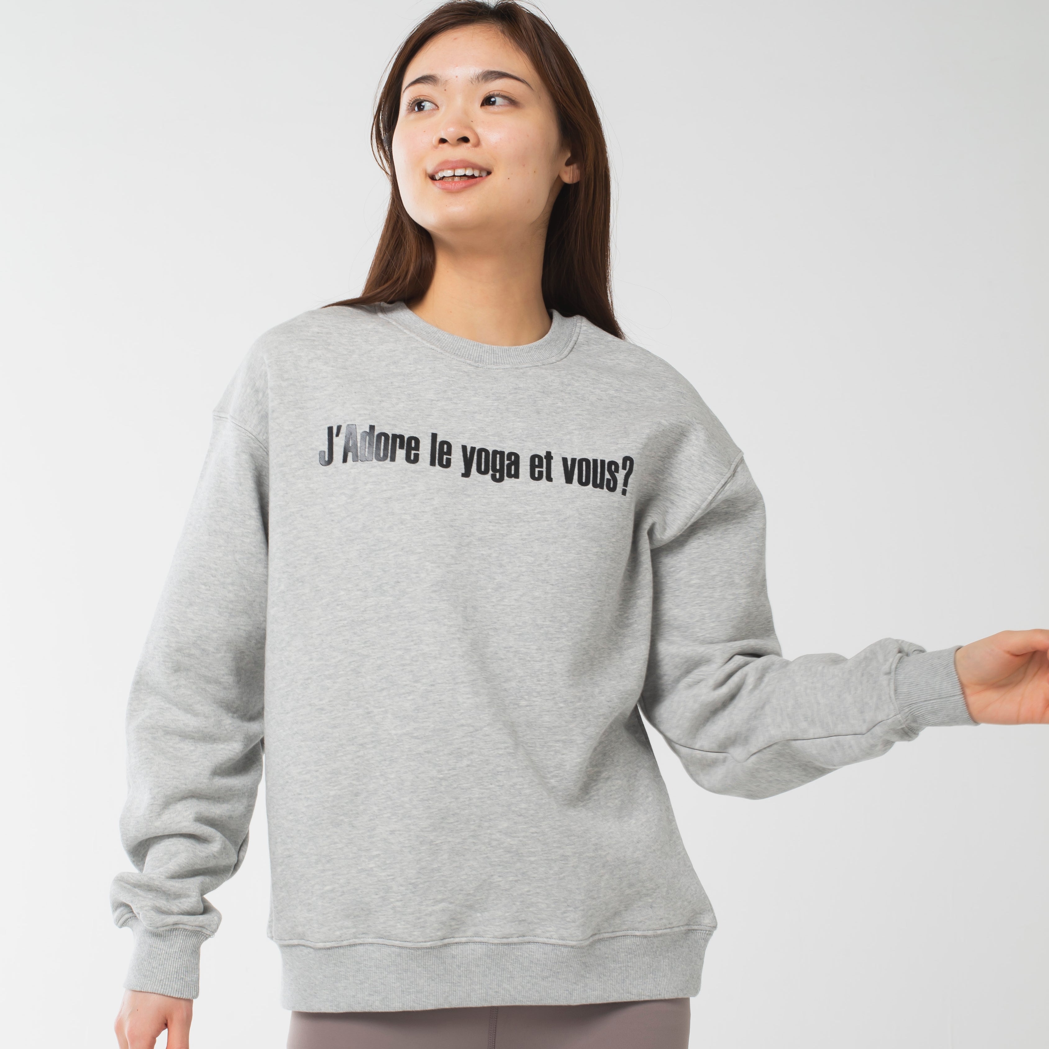 ロングライフアンドハピネス Longlife & Happiness I love yoga クルースウェットシャツ 裏起毛 （GREY MARL） GREY MARL