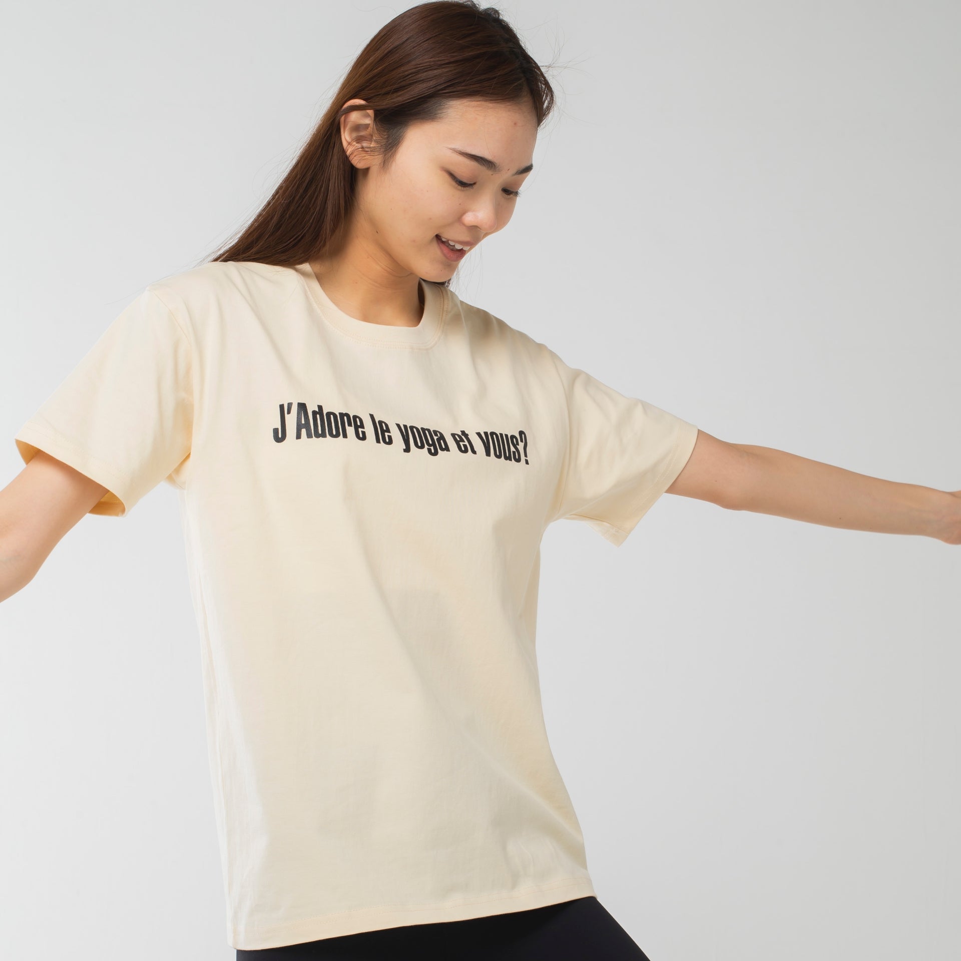 ロングライフアンドハピネス Longlife & Happiness I love yoga コットン クルー 半袖 Tシャツ （CREAM） CREAM