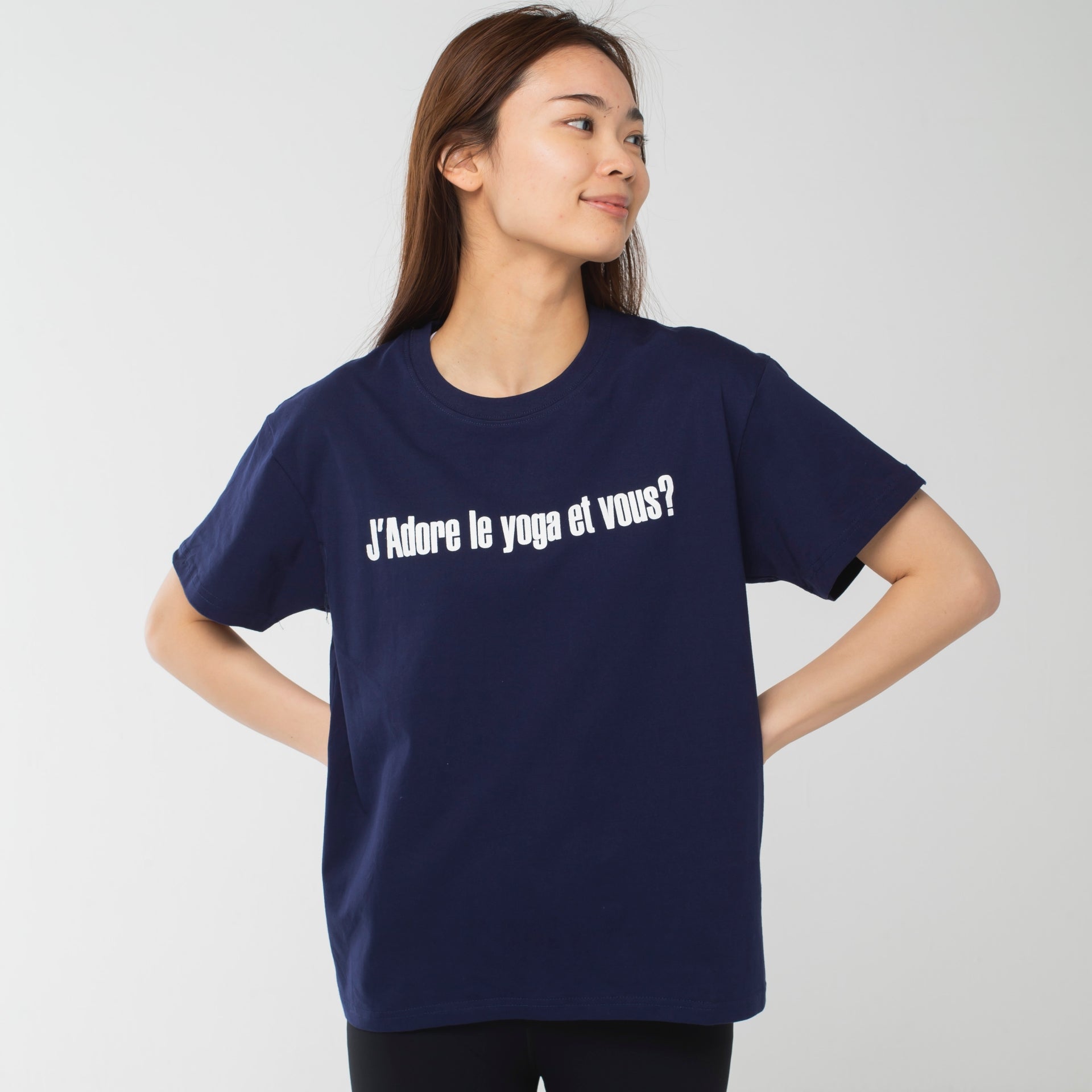 ロングライフアンドハピネス Longlife & Happiness I love yoga コットン クルー 半袖 Tシャツ （NAVY） NAVY