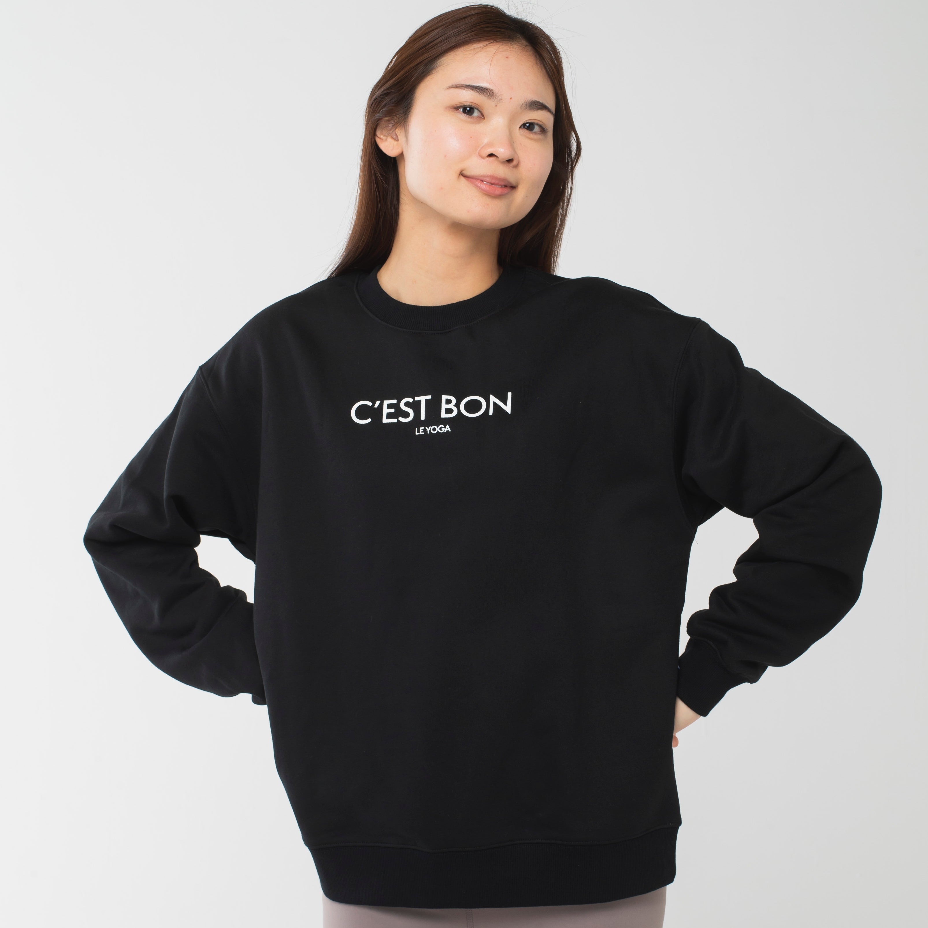 ロングライフアンドハピネス Longlife & Happiness C'est Bon le Yoga クルースウェットシャツ 裏起毛 （BLACK） BLACK
