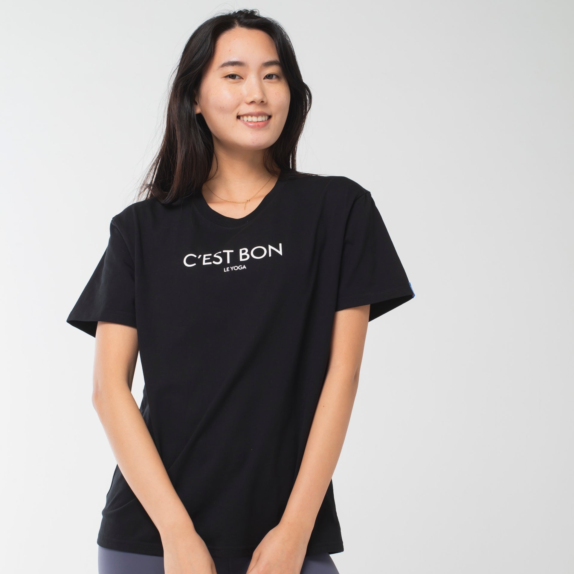 ロングライフアンドハピネス Longlife & Happiness C'est Bon le Yoga コットン クルー 半袖 Tシャツ （BLACK） BLACK