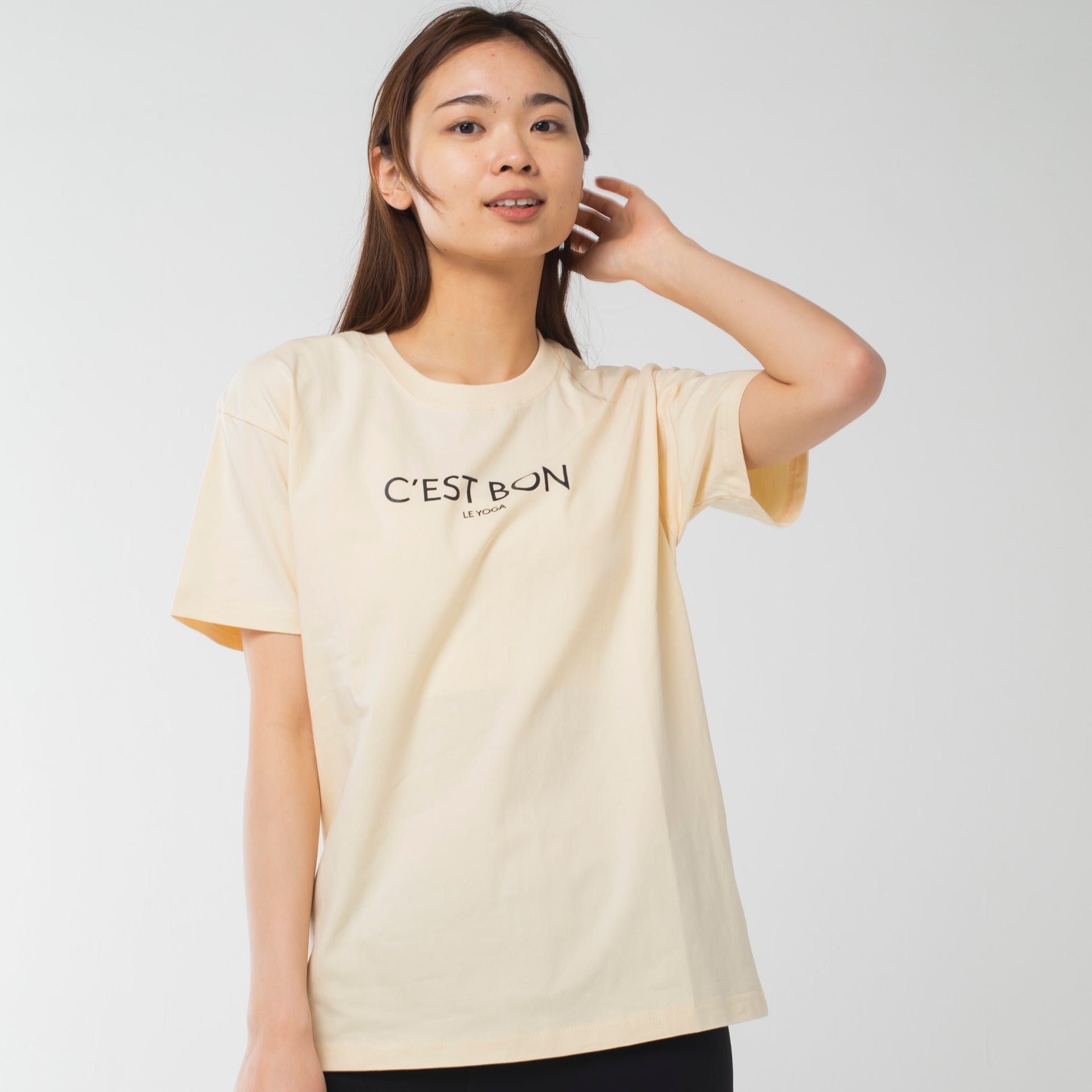 ロングライフアンドハピネス Longlife & Happiness C'est Bon le Yoga コットン クルー 半袖 Tシャツ （CREAM） CREAM