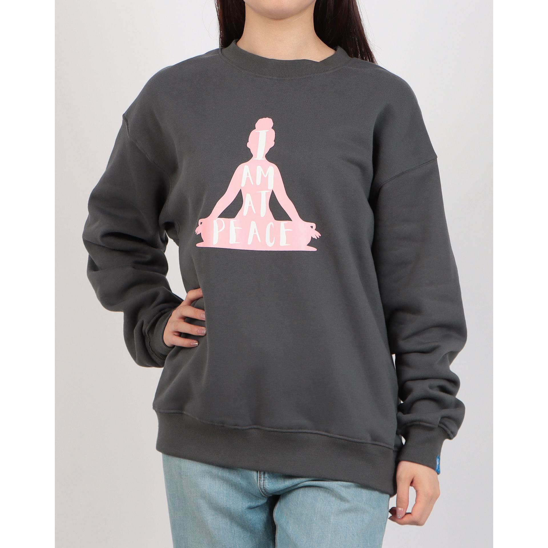 ロングライフアンドハピネス Longlife & Happiness I am at peace クルースウェットシャツ 裏起毛 （DARK GREY） DARK GREY