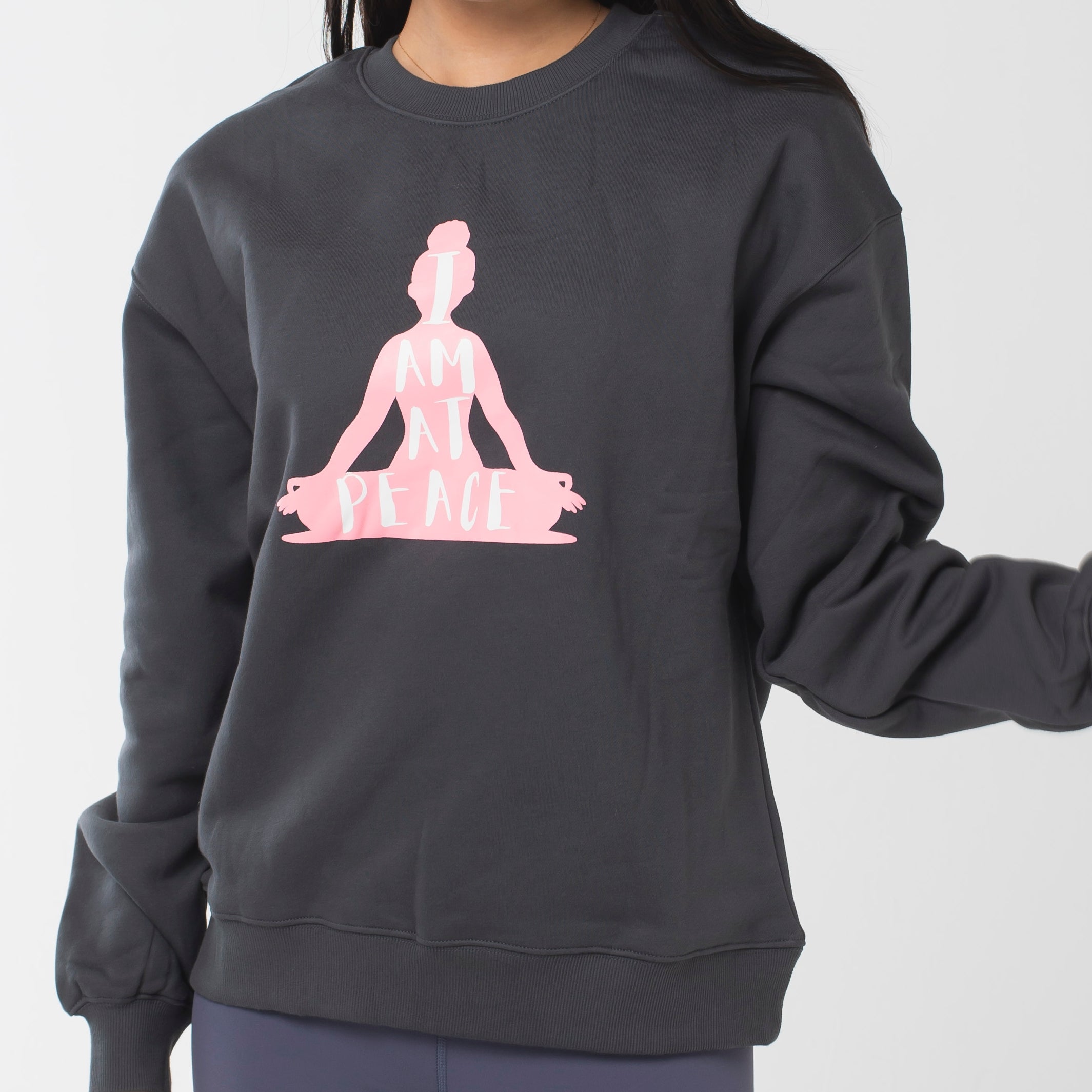 ロングライフアンドハピネス Longlife & Happiness I am at peace クルースウェットシャツ 裏起毛 （DARK GREY） DARK GREY