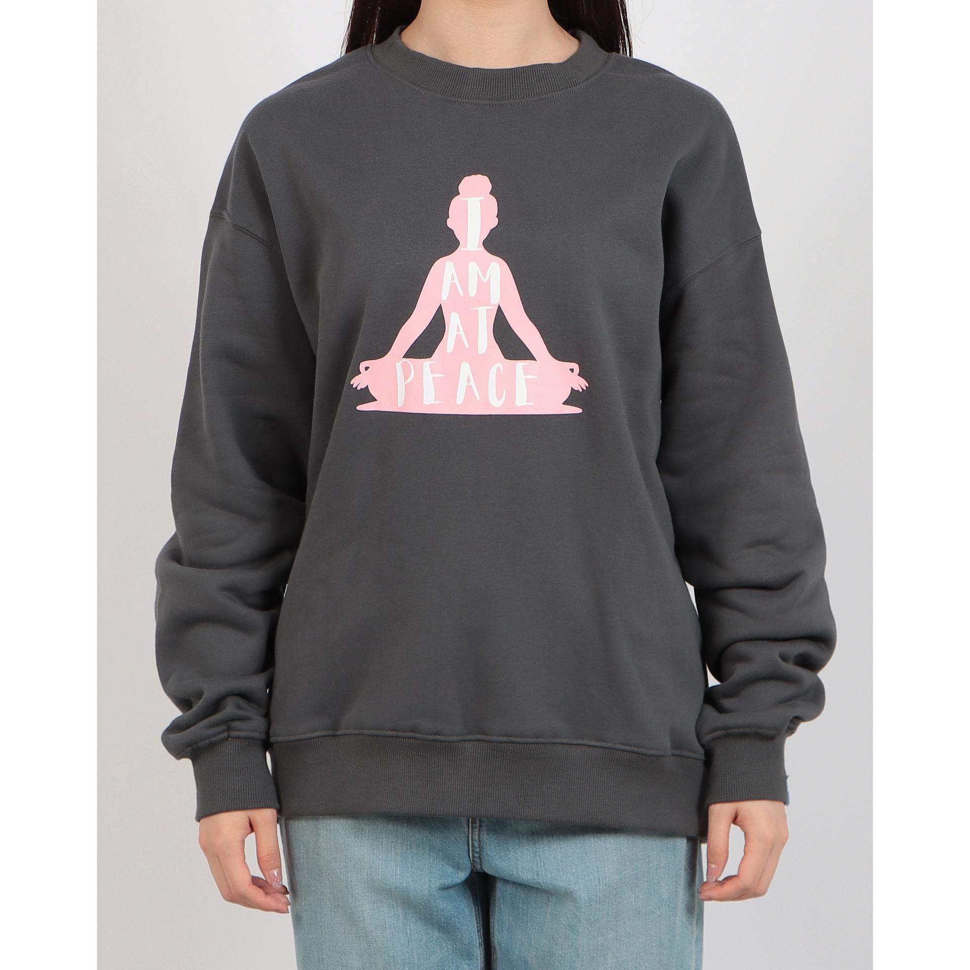 ロングライフアンドハピネス Longlife & Happiness I am at peace クルースウェットシャツ 裏起毛 （DARK GREY） DARK GREY