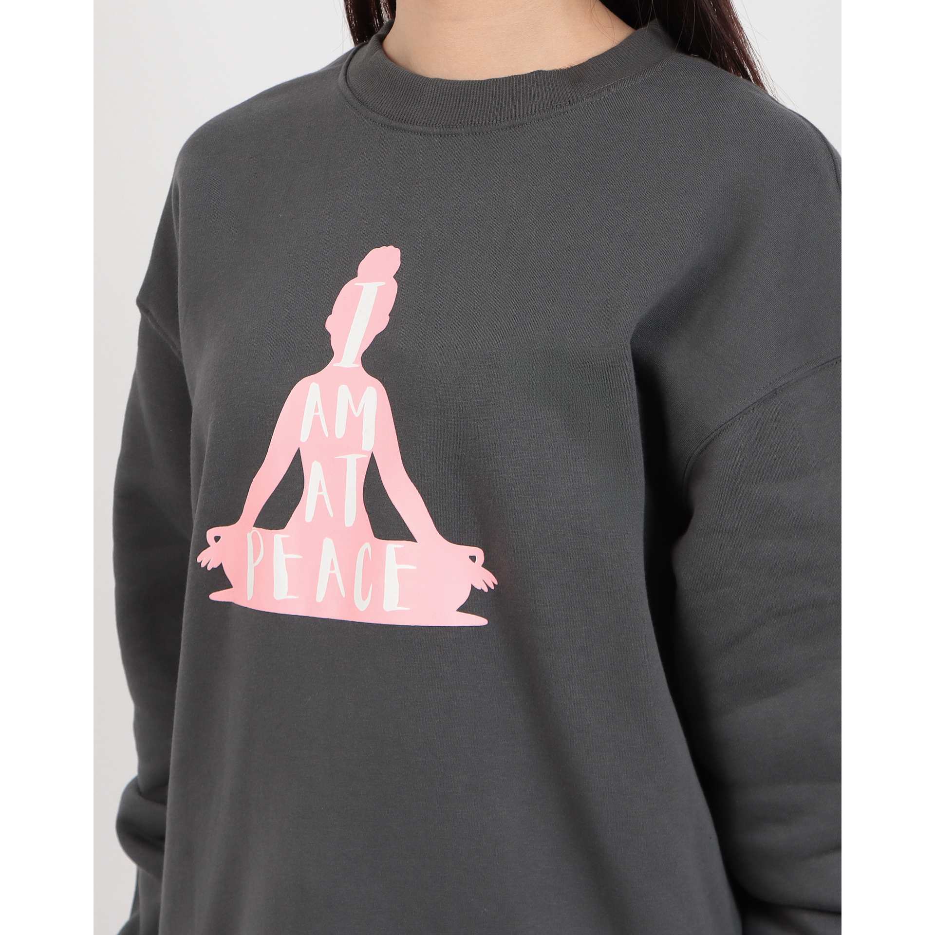 ロングライフアンドハピネス Longlife & Happiness I am at peace クルースウェットシャツ 裏起毛 （DARK GREY） DARK GREY