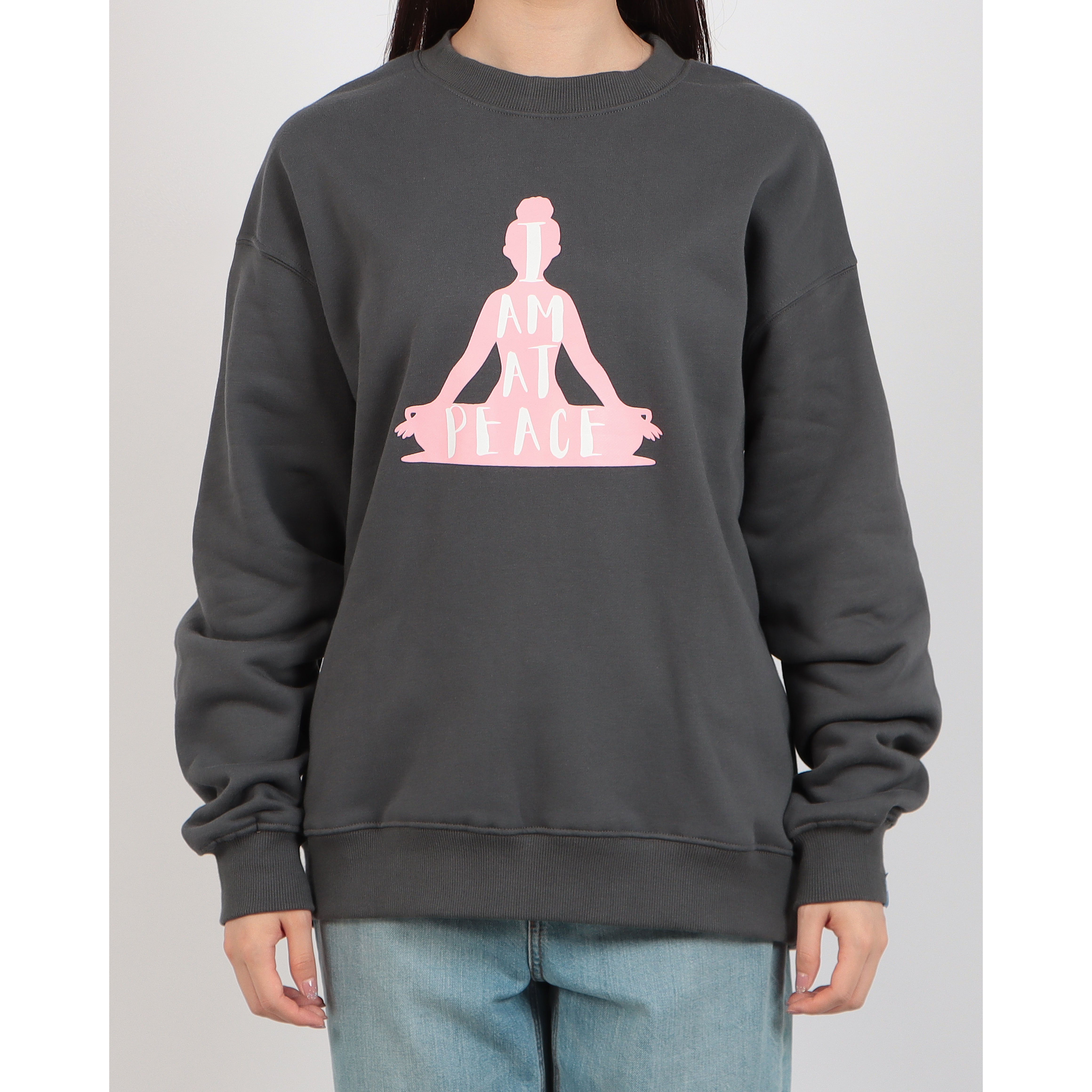 ロングライフアンドハピネス Longlife & Happiness I am at peace クルースウェットシャツ 裏起毛 （DARK GREY） DARK GREY