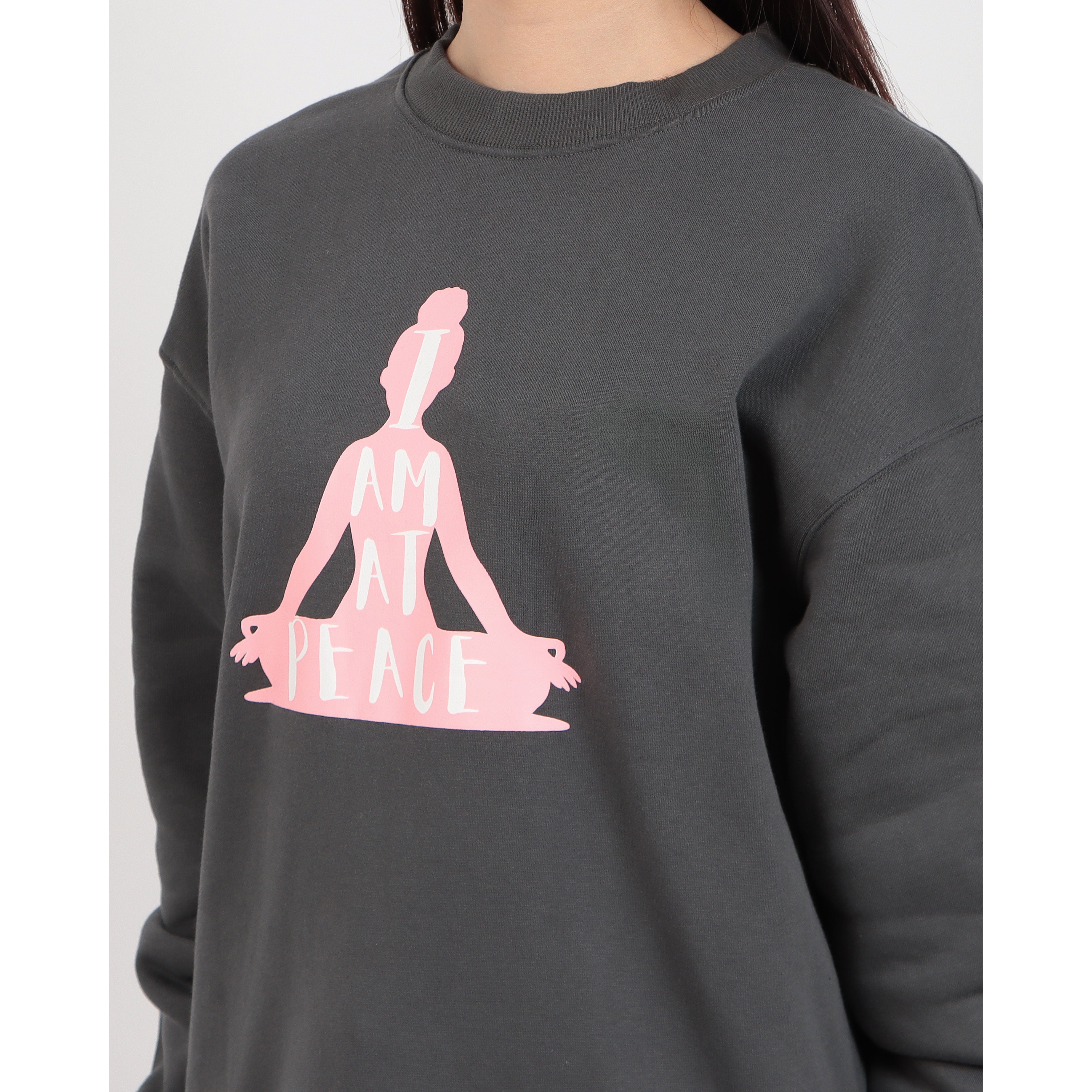 ロングライフアンドハピネス Longlife & Happiness I am at peace クルースウェットシャツ 裏起毛 （DARK GREY） DARK GREY