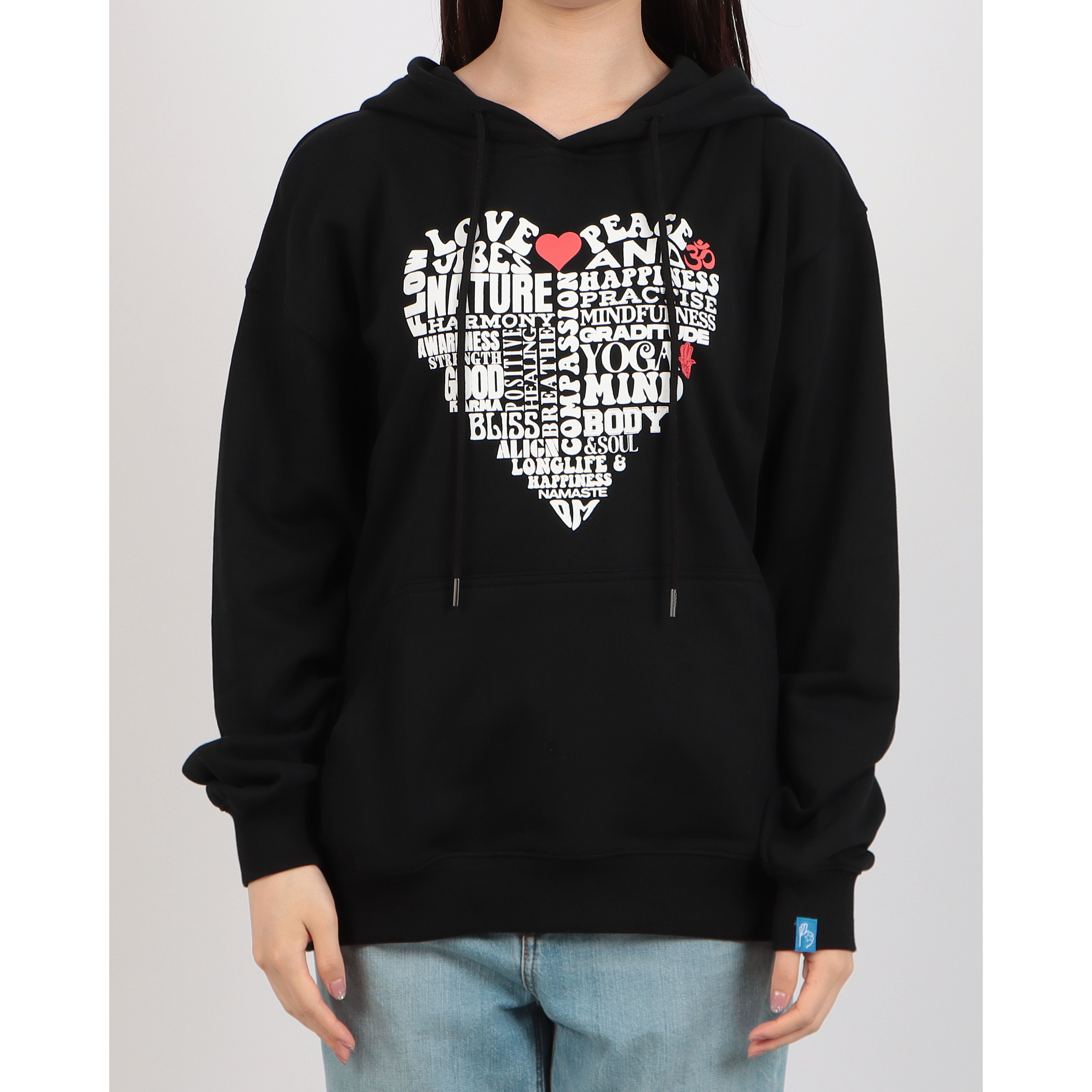 ロングライフアンドハピネス Longlife & Happiness Love & Peace コットン オーバーサイズ フーディー （BLACK） BLACK