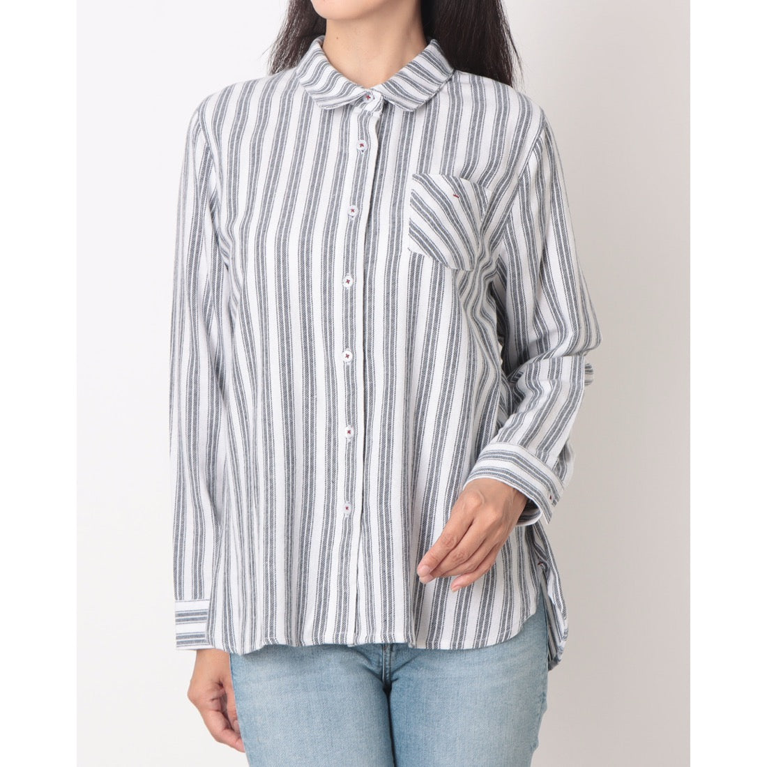 ラリベルテ Laliberte 丸襟シャツ （白黒ストライプ） 白黒ストライプ