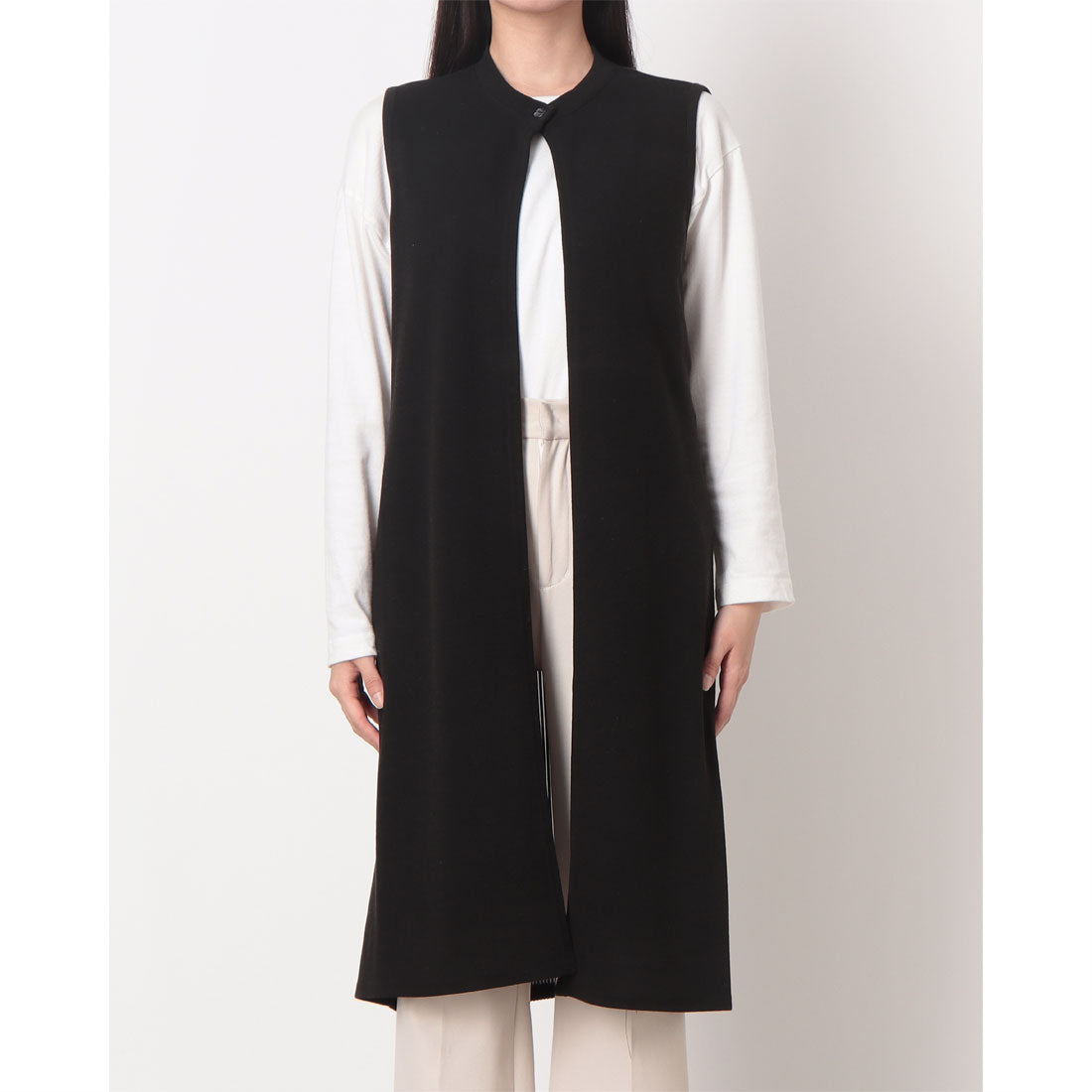 ラリベルテ Laliberte 無地×ストライププリーツニットロングジレ （クロ） クロ