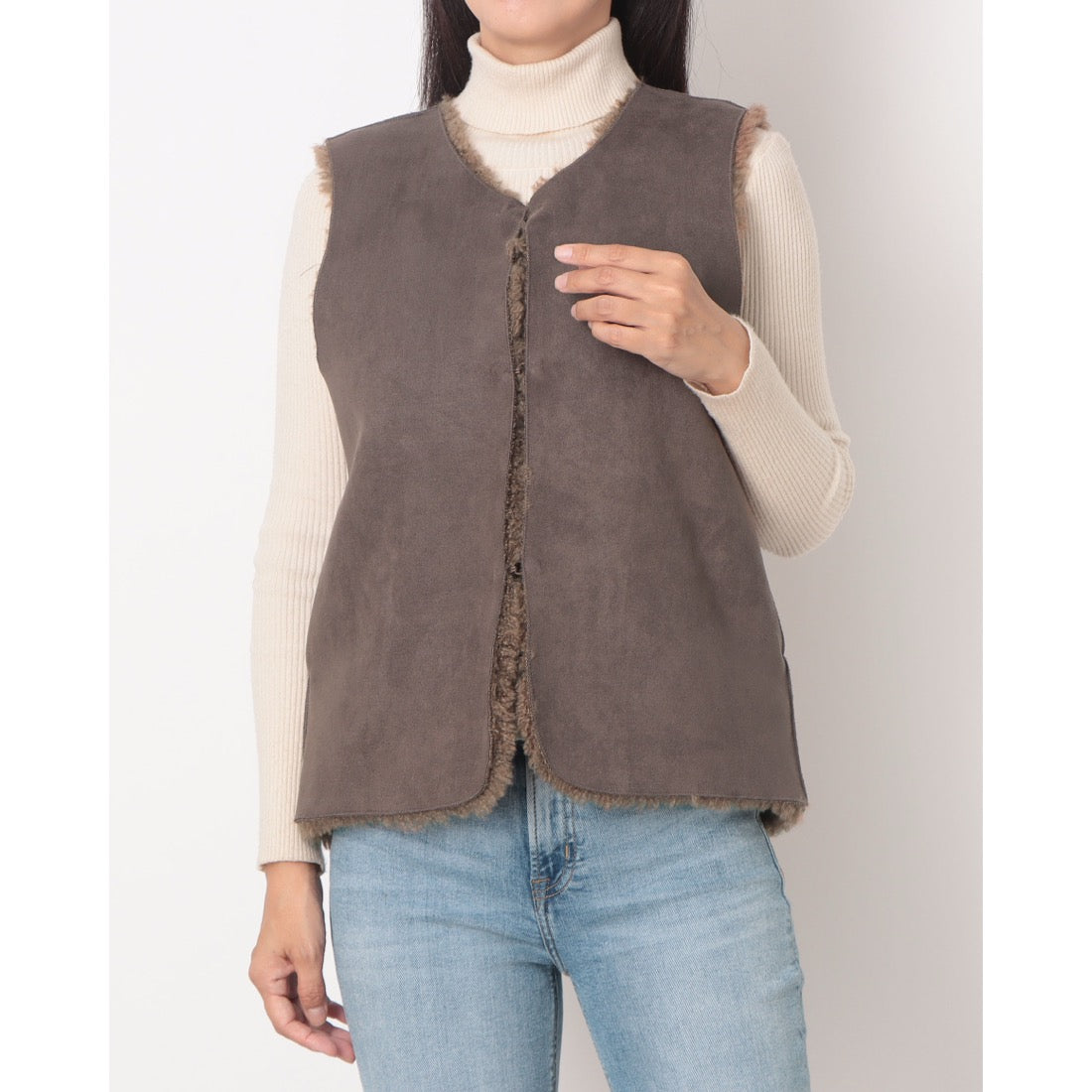 ラリベルテ Laliberte リバーシブルファーベスト （モカ） モカ