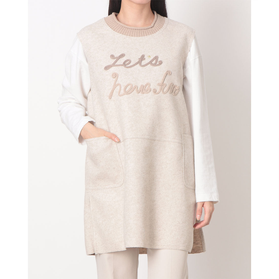 ラリベルテ Laliberte ニット切替チュニック （ベージュ） ベージュ