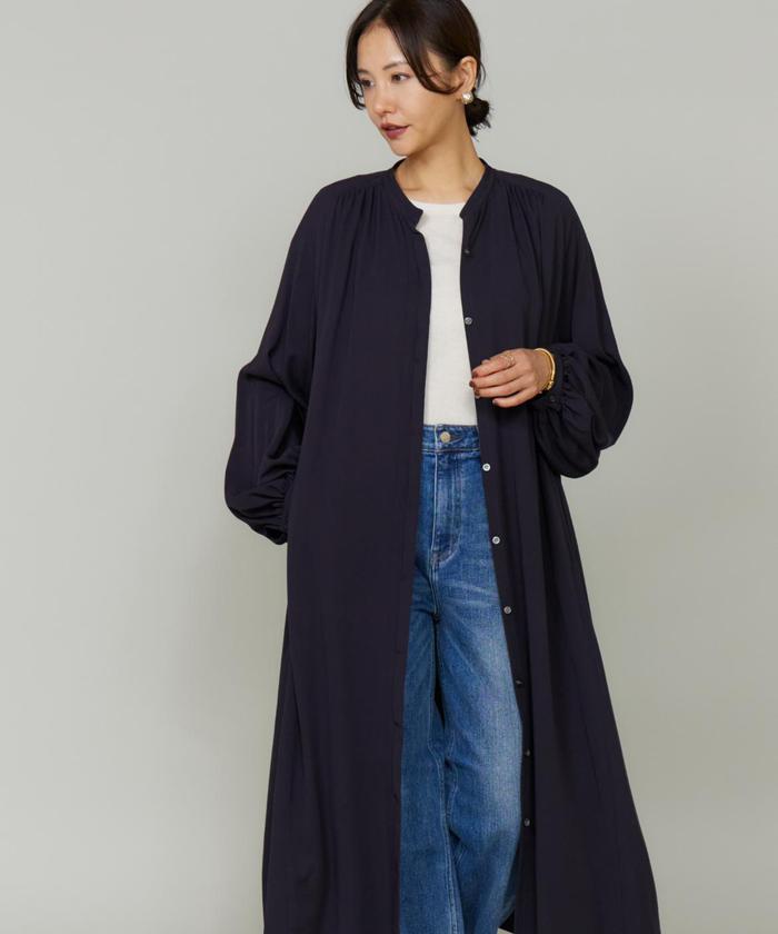 ルスーク Le Souk サイドギャザーワンピース （ネイビー） ネイビー