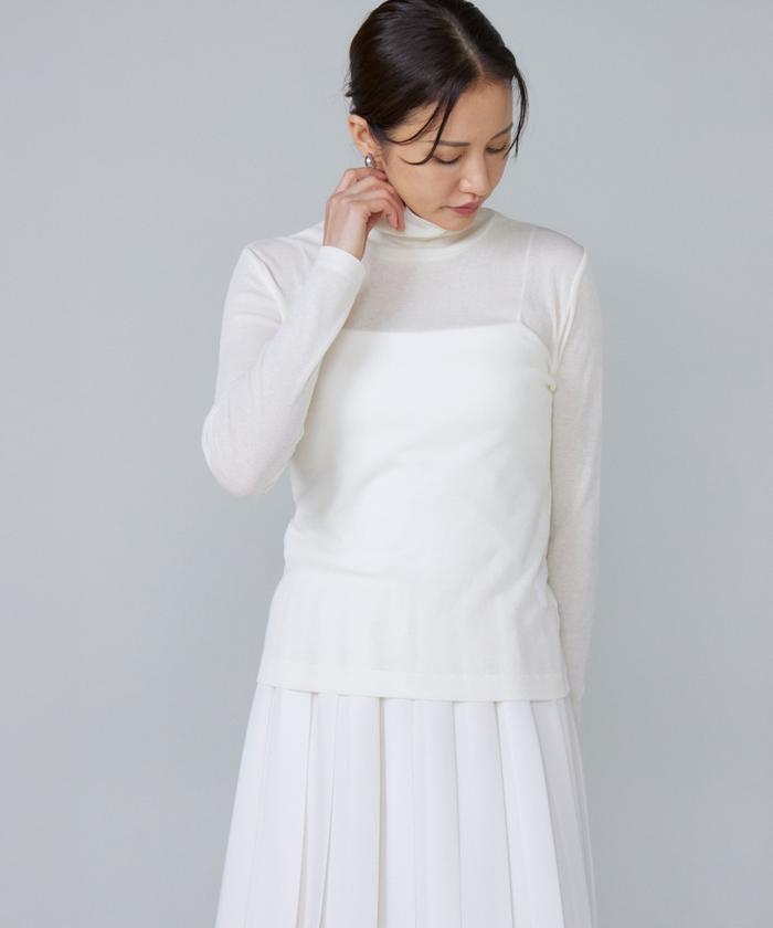 ルスーク Le Souk シアーテレコ ハイネックTシャツ （アイボリー2） アイボリー2