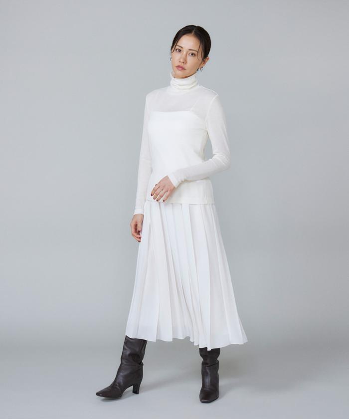 ルスーク Le Souk シアーテレコ ハイネックTシャツ （アイボリー2） アイボリー2