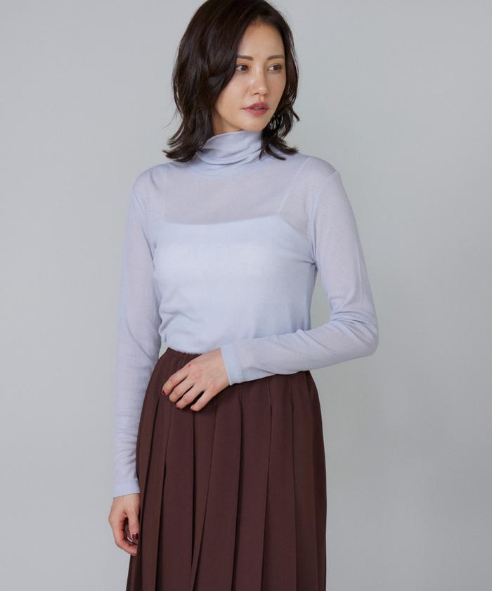 ルスーク Le Souk シアーテレコ ハイネックTシャツ （アイボリー2） アイボリー2
