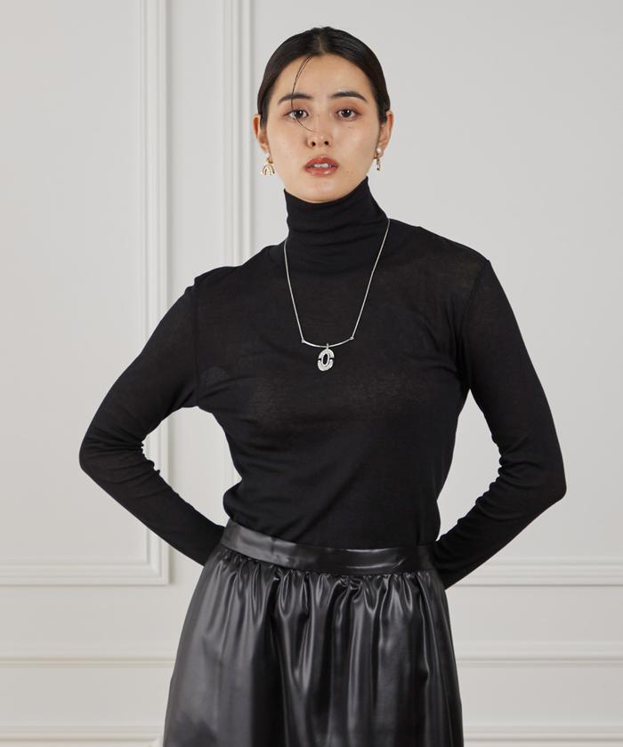 ルスーク Le Souk シアーテレコ ハイネックTシャツ （アイボリー2） アイボリー2