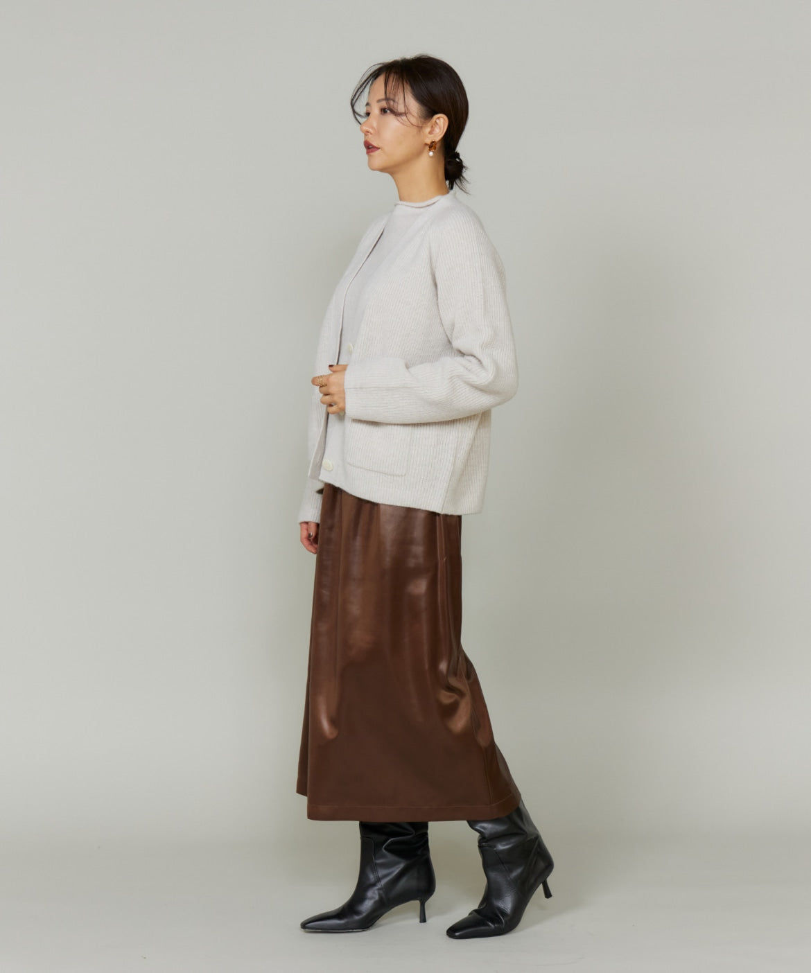 ルスーク Le Souk 《大きいサイズ》レザーライクギャザーストレートスカート （ブラウン） ブラウン