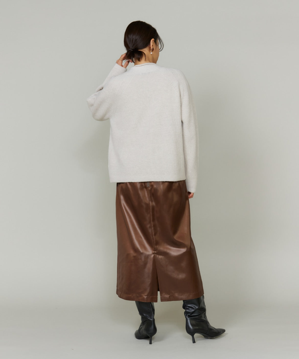 ルスーク Le Souk 《大きいサイズ》レザーライクギャザーストレートスカート （ブラウン） ブラウン