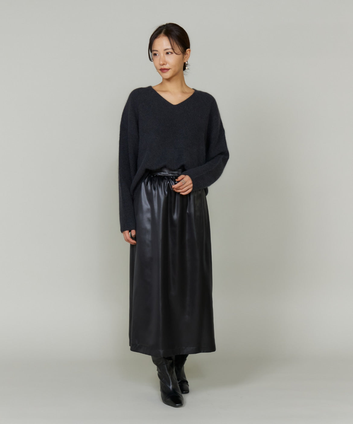ルスーク Le Souk 《大きいサイズ》レザーライクギャザーストレートスカート （ブラウン） ブラウン