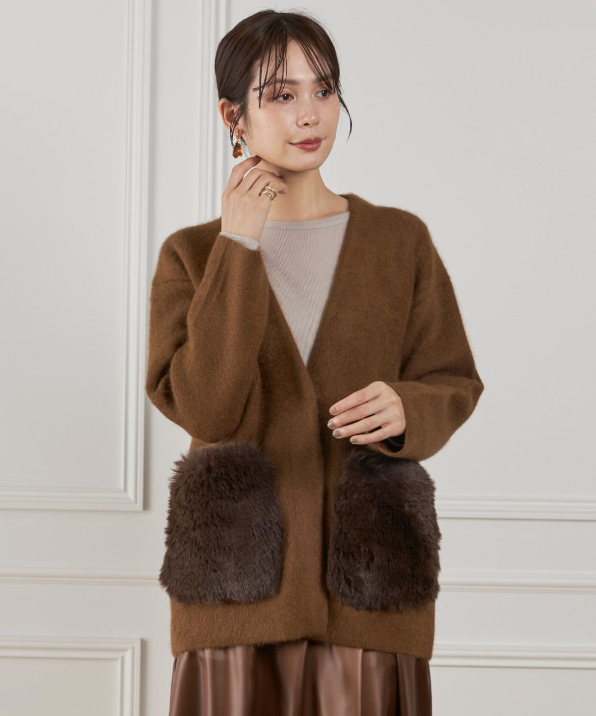 ルスーク Le Souk 《45th限定企画》ラクーン接結編みニットジャケット （ブラウン） ブラウン