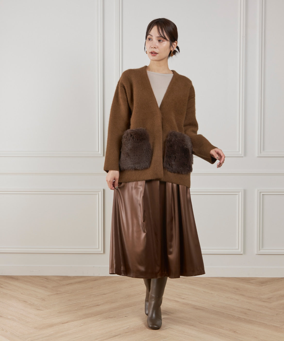 ルスーク Le Souk 《45th限定企画》ラクーン接結編みニットジャケット （ブラウン） ブラウン