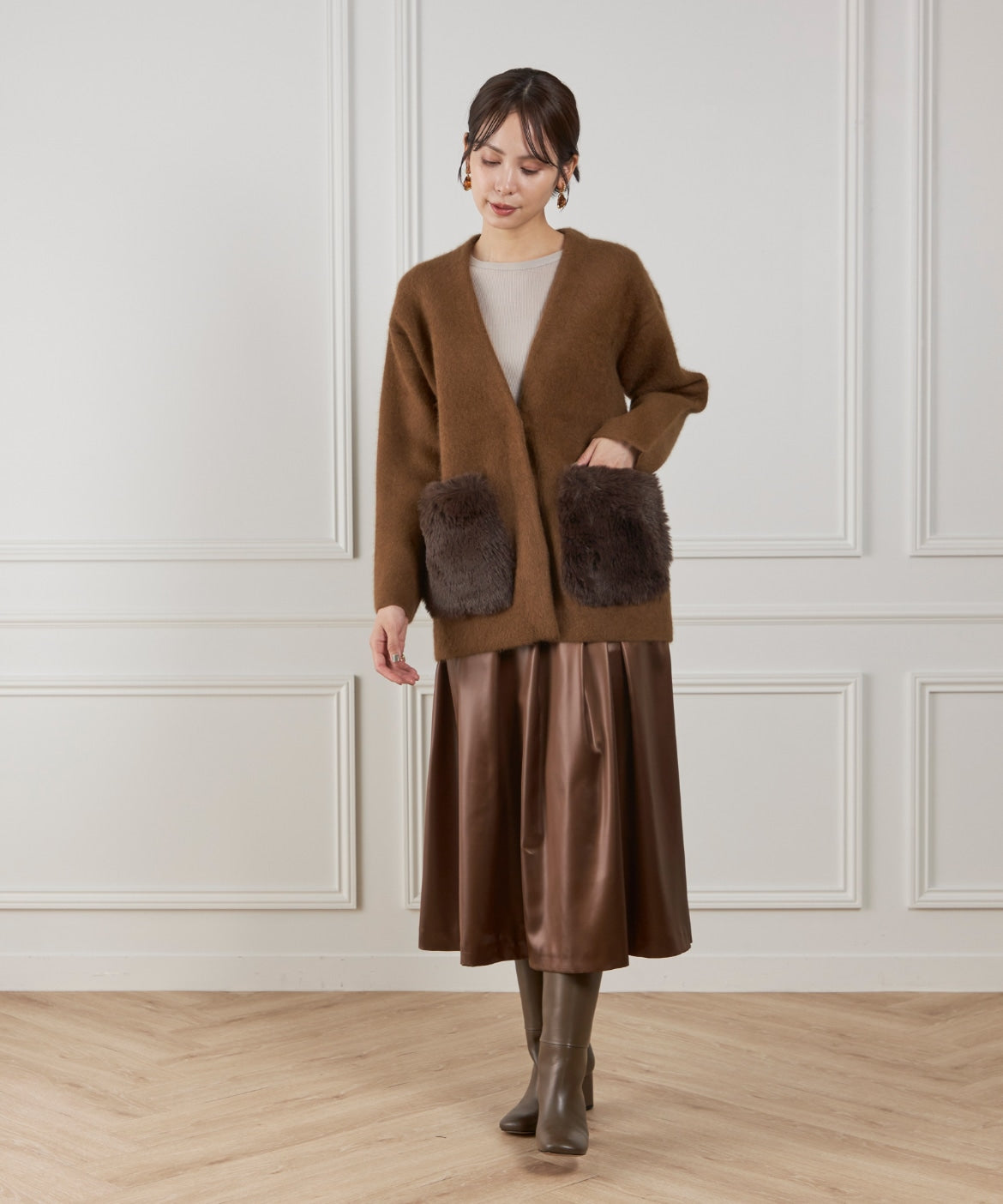 ルスーク Le Souk 《45th限定企画》ラクーン接結編みニットジャケット （ブラウン） ブラウン