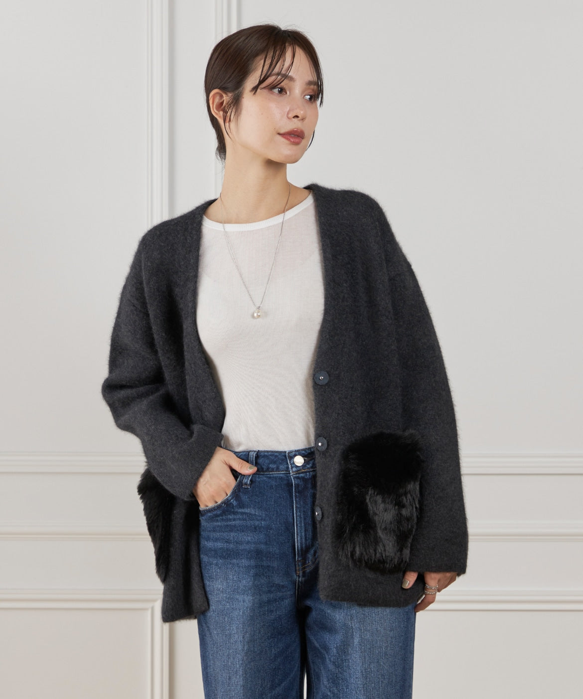 ルスーク Le Souk 《45th限定企画》ラクーン接結編みニットジャケット （ブラウン） ブラウン