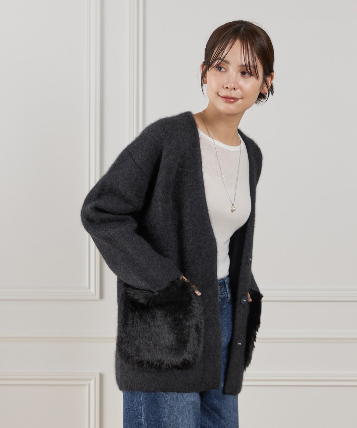 ルスーク Le Souk 《45th限定企画》ラクーン接結編みニットジャケット （ブラウン） ブラウン