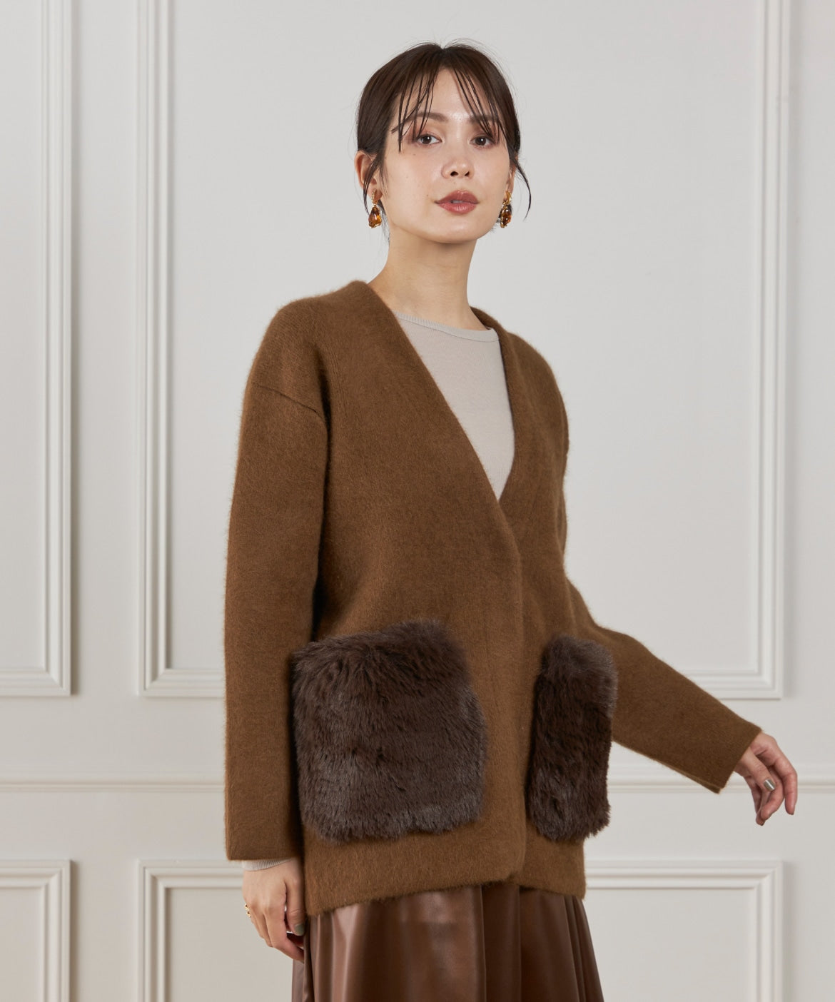 ルスーク Le Souk 《45th限定企画》ラクーン接結編みニットジャケット （ブラウン） ブラウン