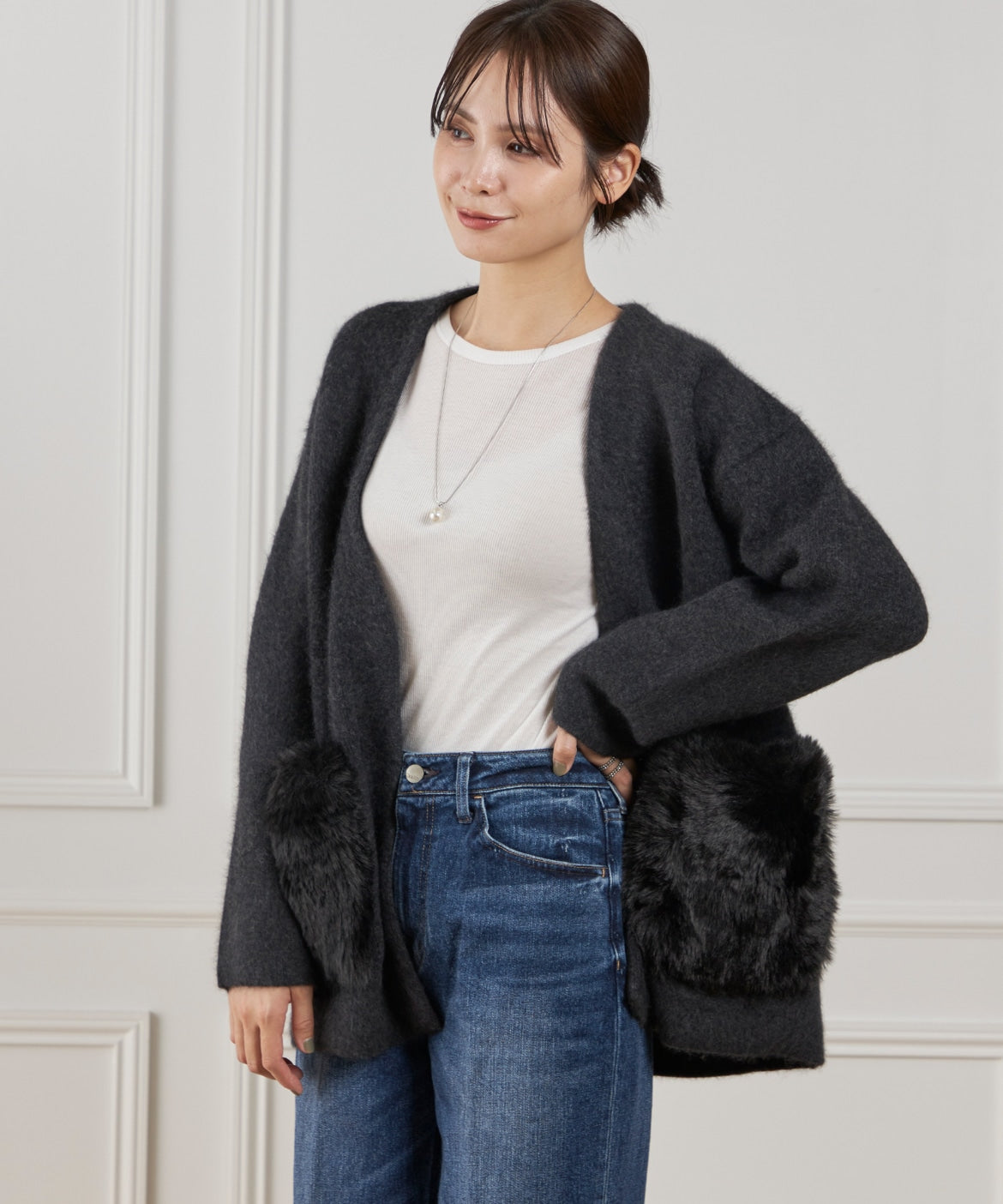 ルスーク Le Souk 《45th限定企画》ラクーン接結編みニットジャケット （ブラウン） ブラウン