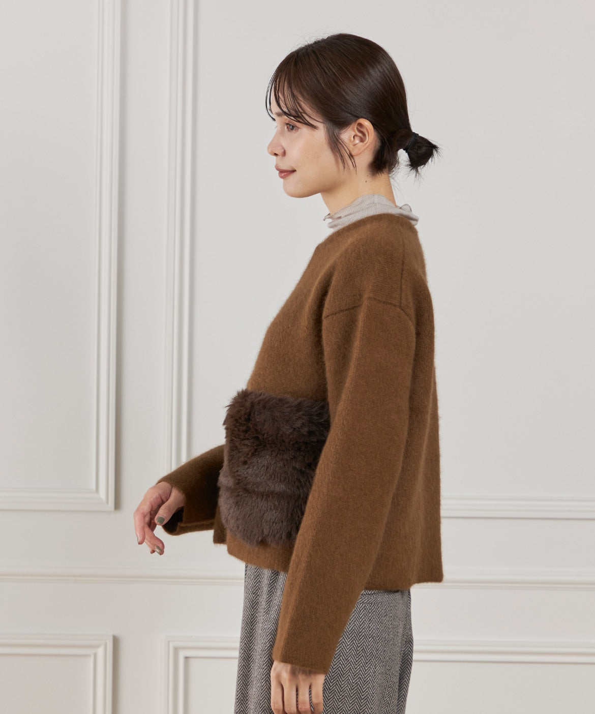ルスーク Le Souk 《45th限定企画》フェイクファーポケット ラクーン ニットブルゾン （ブラウン） ブラウン