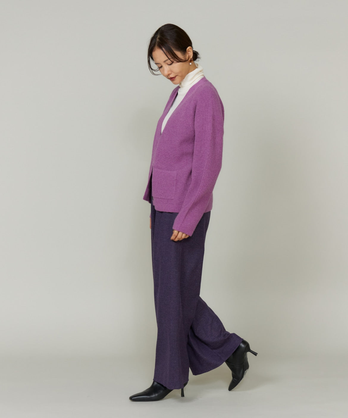 ルスーク Le Souk 《大きいサイズ》アルパカブレンドVネックカーディガン （ネイビー） ネイビー