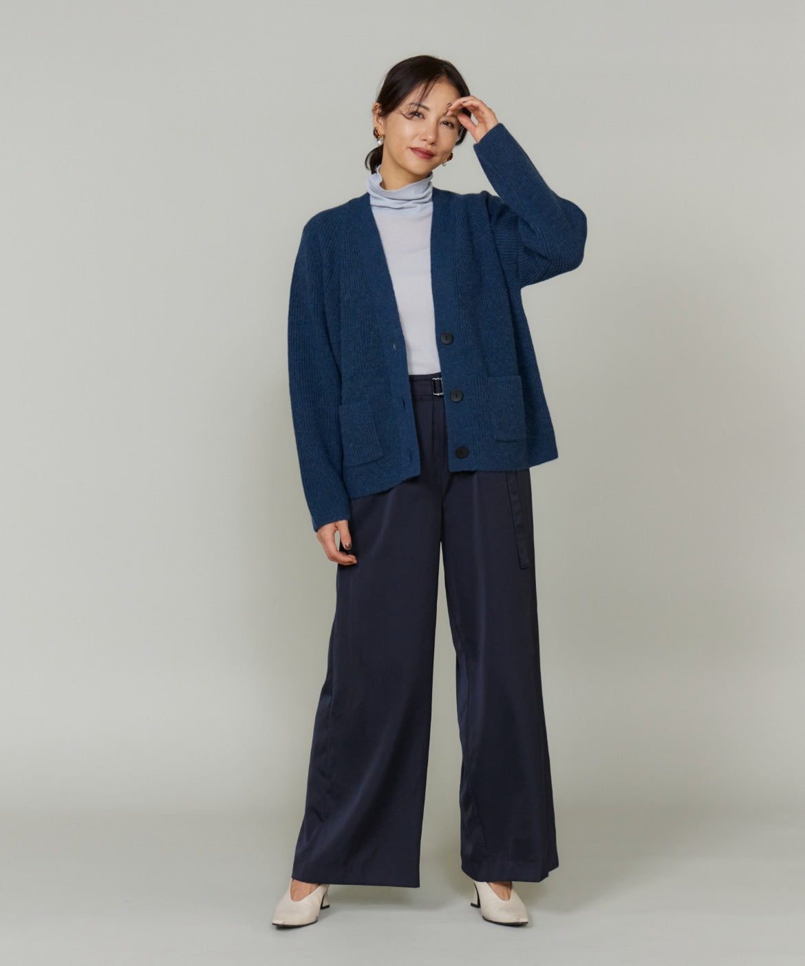 ルスーク Le Souk 《大きいサイズ》アルパカブレンドVネックカーディガン （ネイビー） ネイビー
