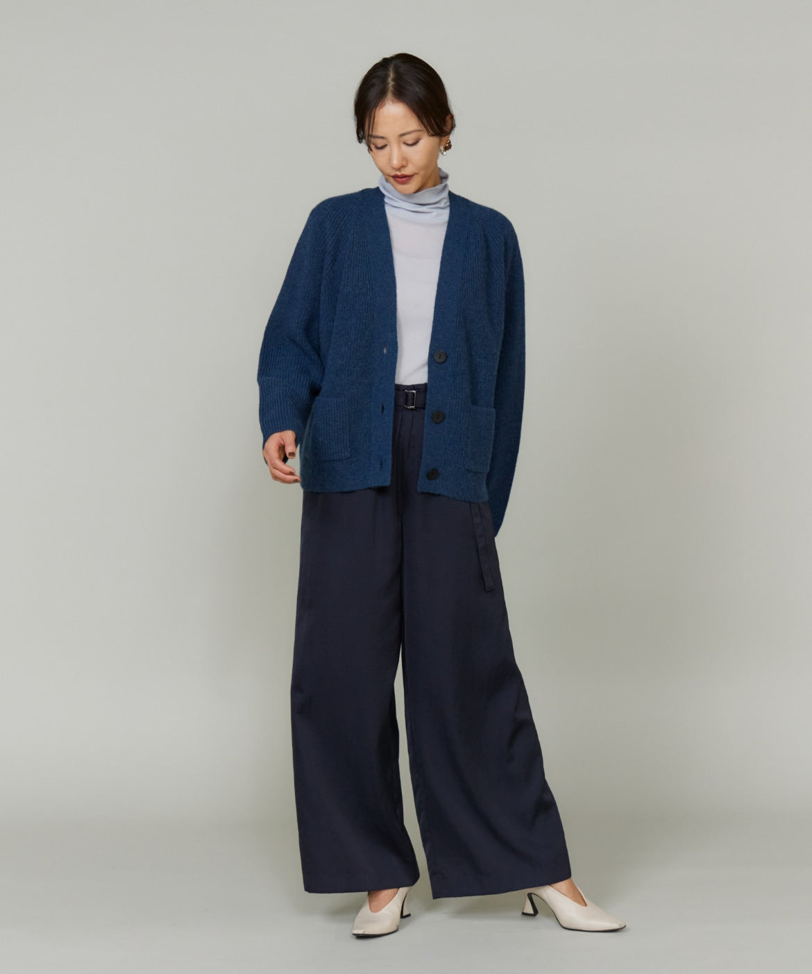 ルスーク Le Souk 《大きいサイズ》アルパカブレンドVネックカーディガン （ネイビー） ネイビー