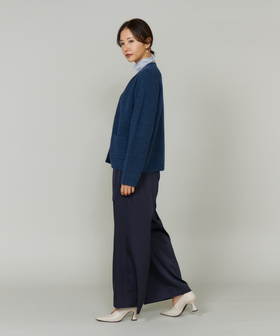 ルスーク Le Souk 《大きいサイズ》アルパカブレンドVネックカーディガン （ネイビー） ネイビー